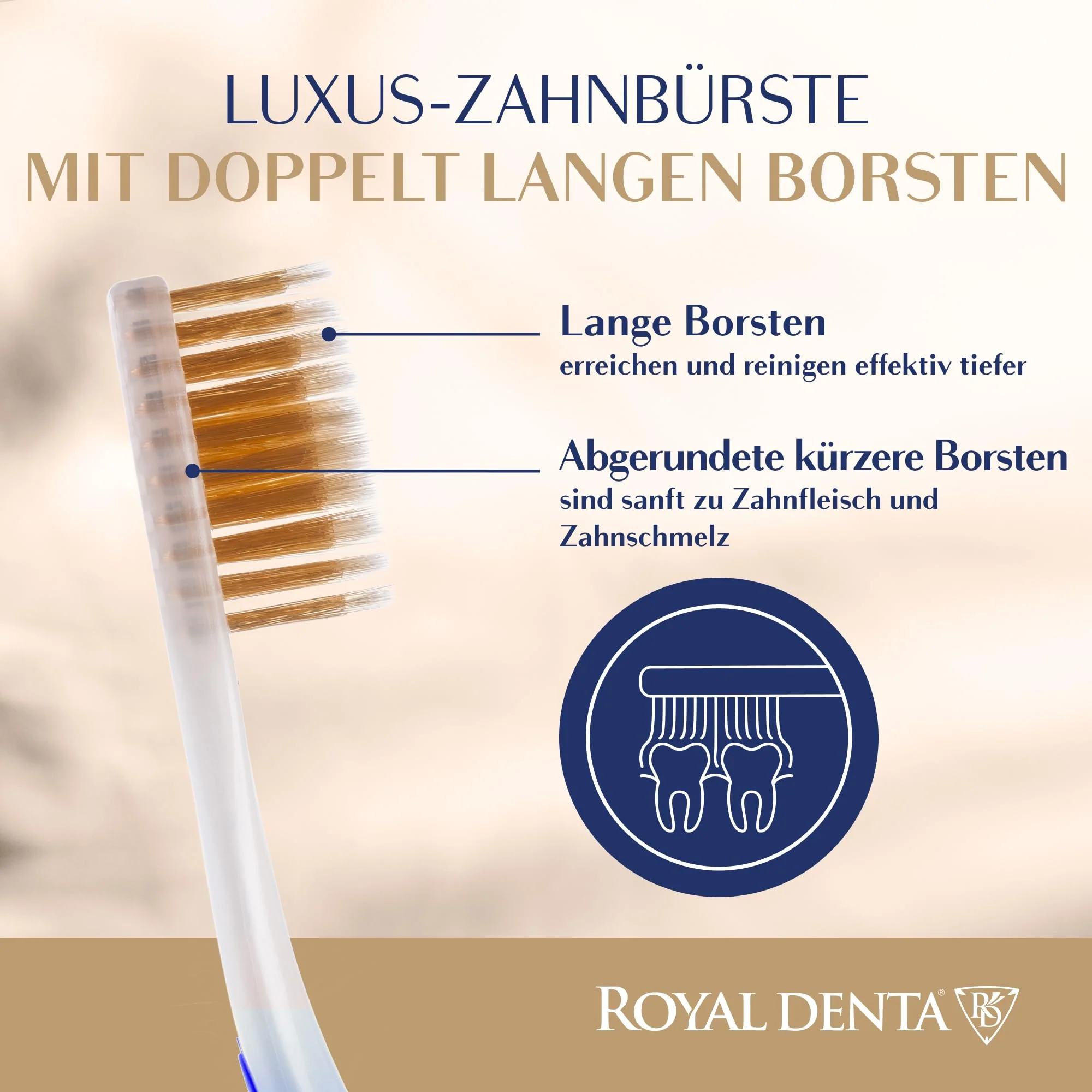 Manual Toothbrush Medium for Adults, Floss Toothbrush with Gold, Blue Royal Denta - Image 3