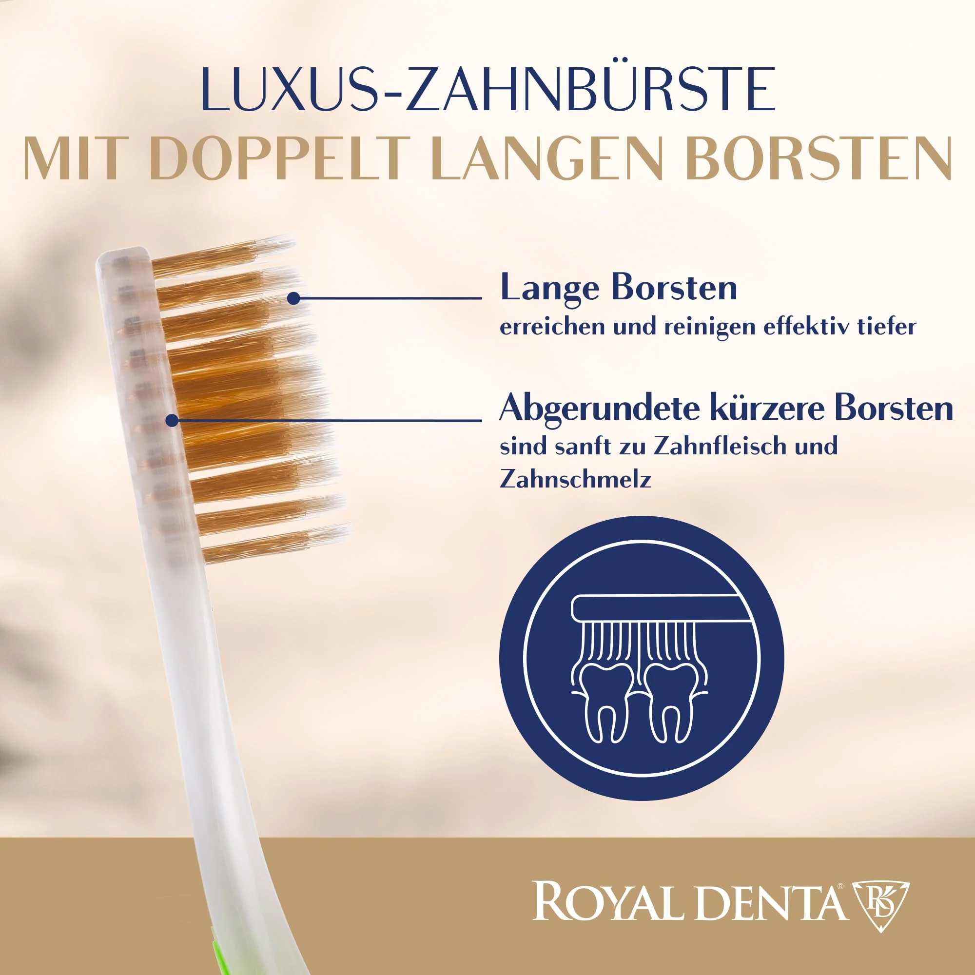 Manual Toothbrush Medium for Adults, Floss Toothbrush with Gold, Green Royal Denta - Image 3