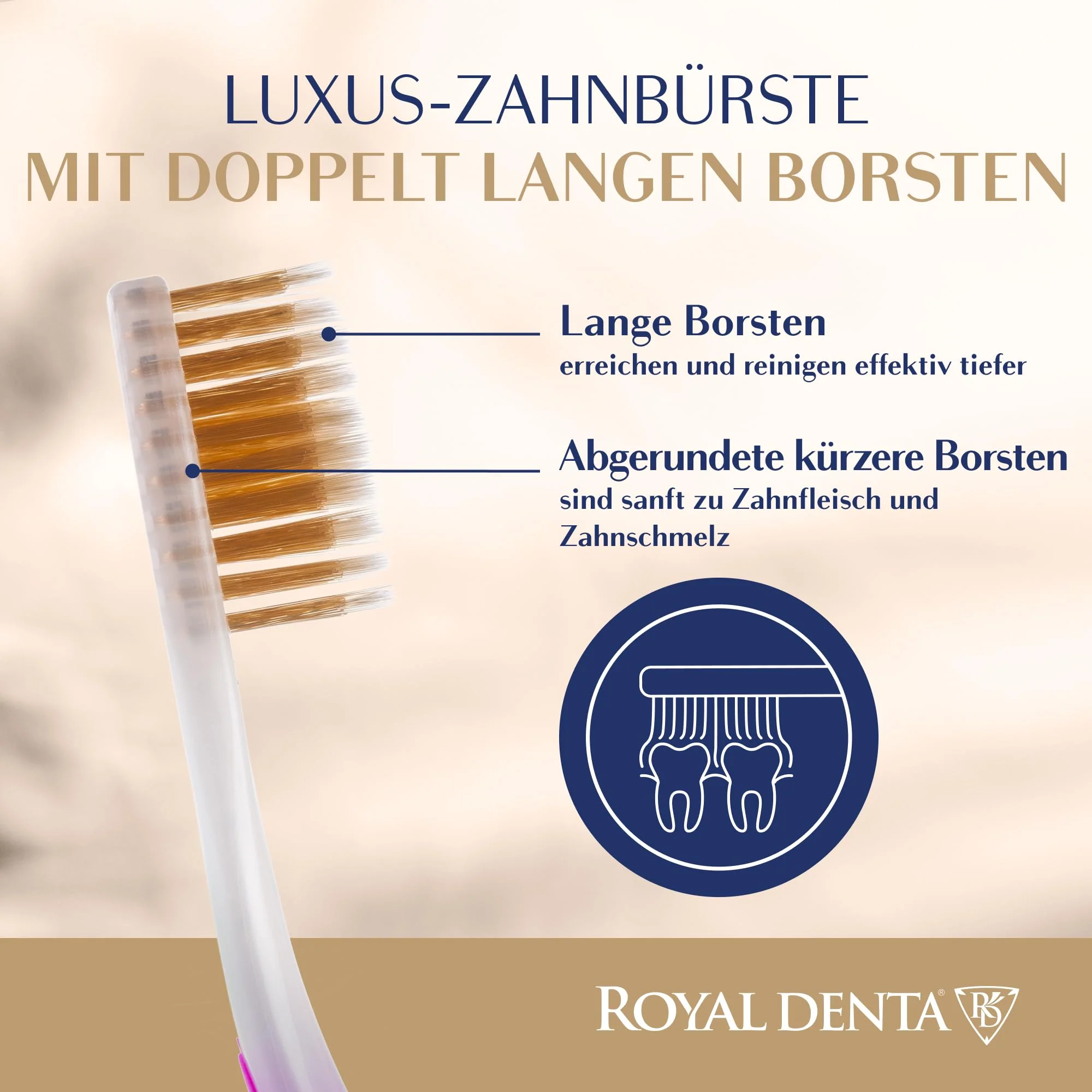 Manual Toothbrush Medium for Adults, Floss Toothbrush with Gold, Pink Royal Denta - Image 3