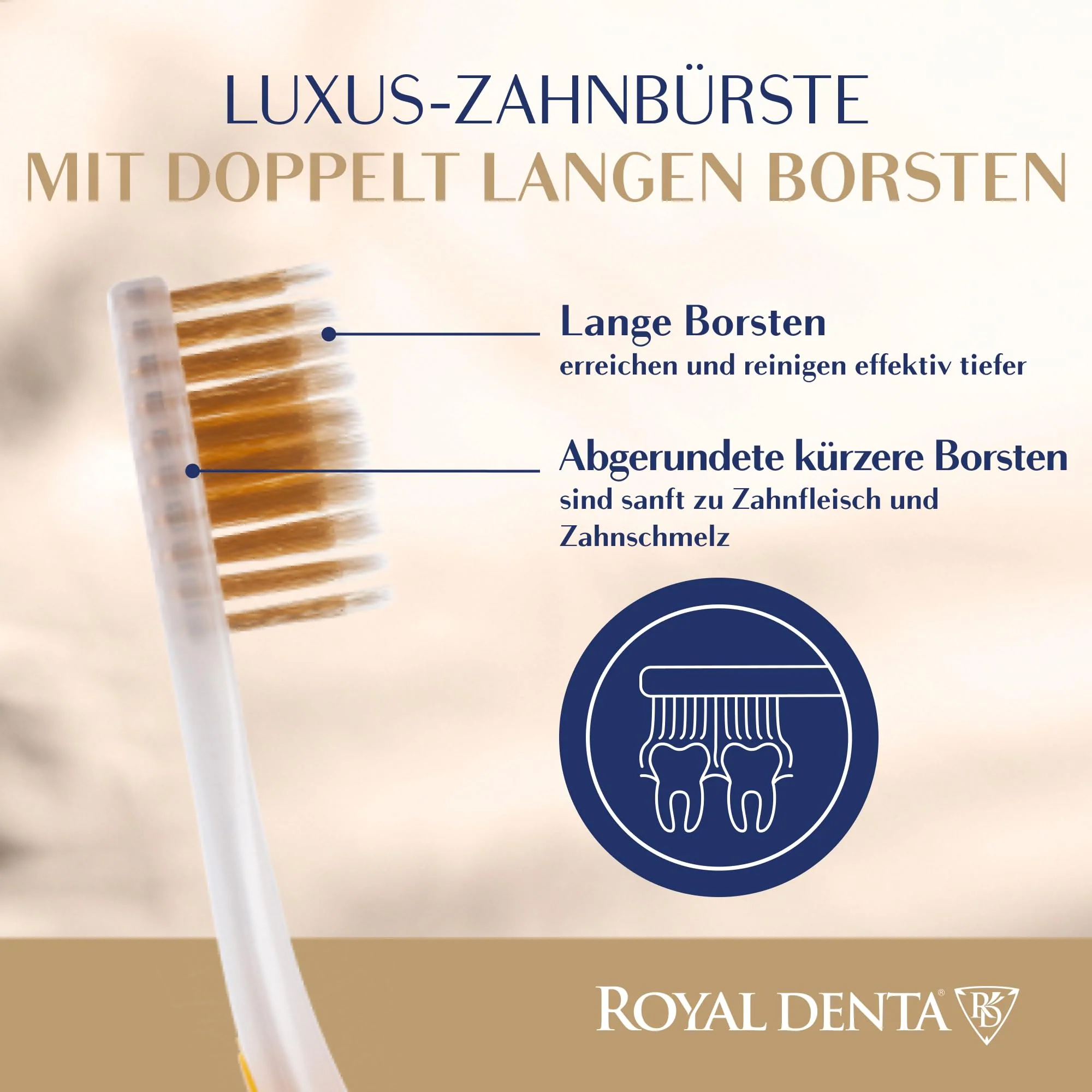Manual Toothbrush Medium for Adults, Floss Toothbrush with Gold, Yellow Royal Denta - Image 3