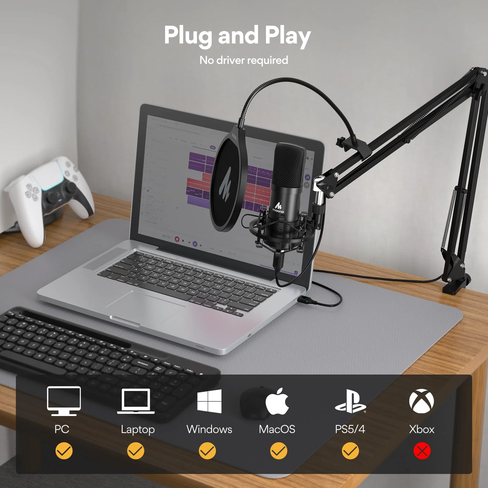 MAONO AU-A04 USB Microphone with AU-MH601 Studio Monitor Headphones Bundle Streaming Podcasting Pack Plug and Play for Computer, YouTube, Music - Image 4