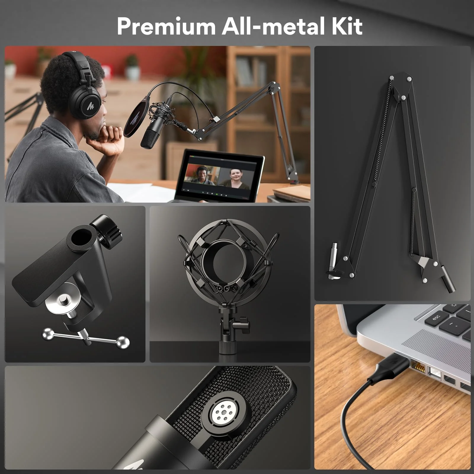 MAONO AU-A04 USB Microphone with AU-MH601 Studio Monitor Headphones Bundle Streaming Podcasting Pack Plug and Play for Computer, YouTube, Music - Image 6