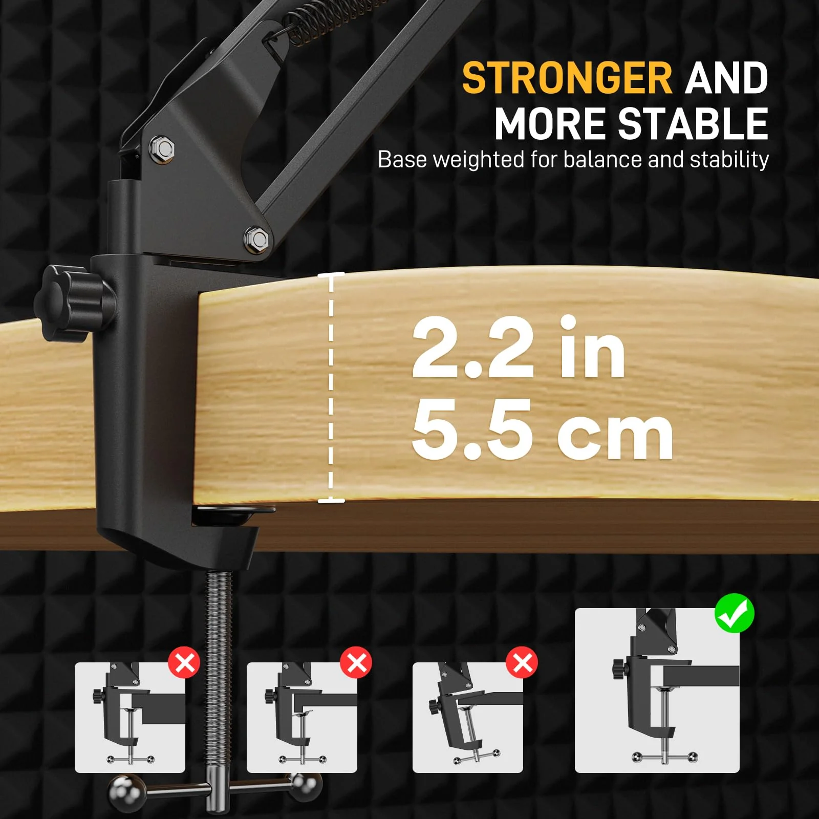 MAONO Boom Arm Microphone Stand: Adjustable Metal Suspension Mic Boom Arm for Podcast Gaming Streaming Recording,with Desk Clamp and 3/8" to 5/8" Screw Adapter-Max Load 1KG BA20 Black - Image 3