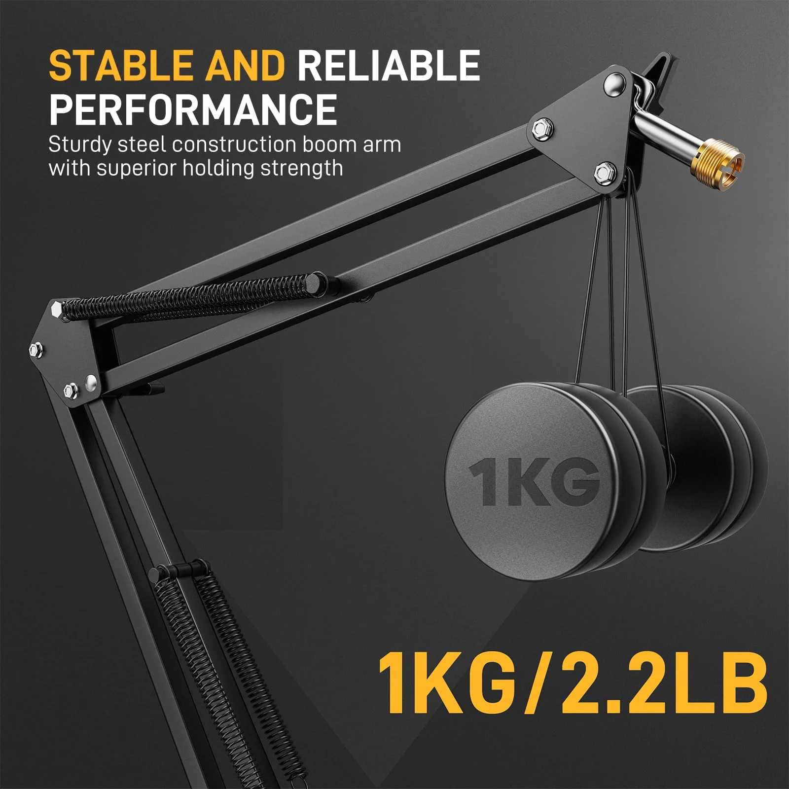 MAONO Boom Arm Microphone Stand: Adjustable Metal Suspension Mic Boom Arm for Podcast Gaming Streaming Recording,with Desk Clamp and 3/8" to 5/8" Screw Adapter-Max Load 1KG BA20 Black - Image 4