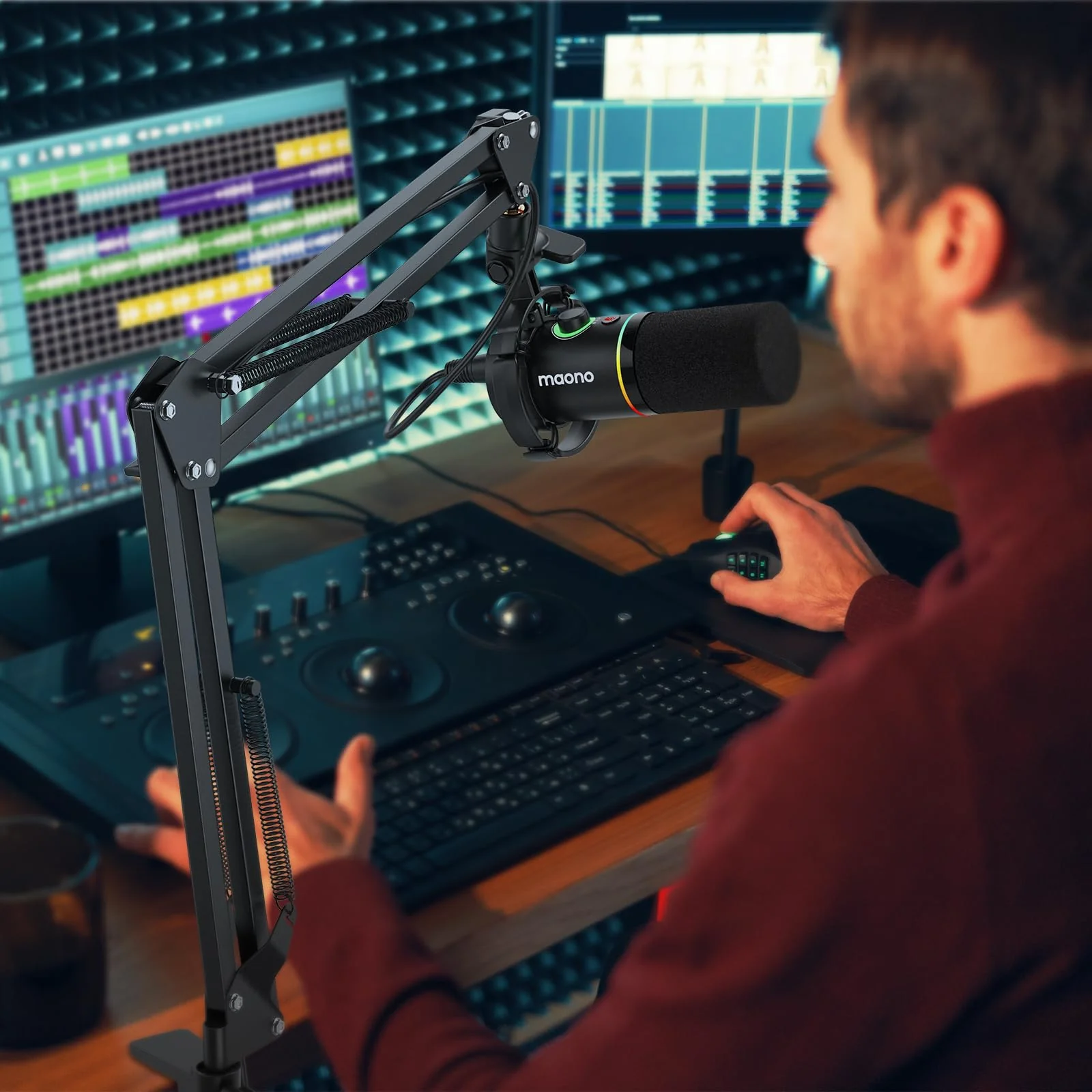 MAONO Boom Arm Microphone Stand: Adjustable Metal Suspension Mic Boom Arm for Podcast Gaming Streaming Recording,with Desk Clamp and 3/8" to 5/8" Screw Adapter-Max Load 1KG BA20 Black - Image 8