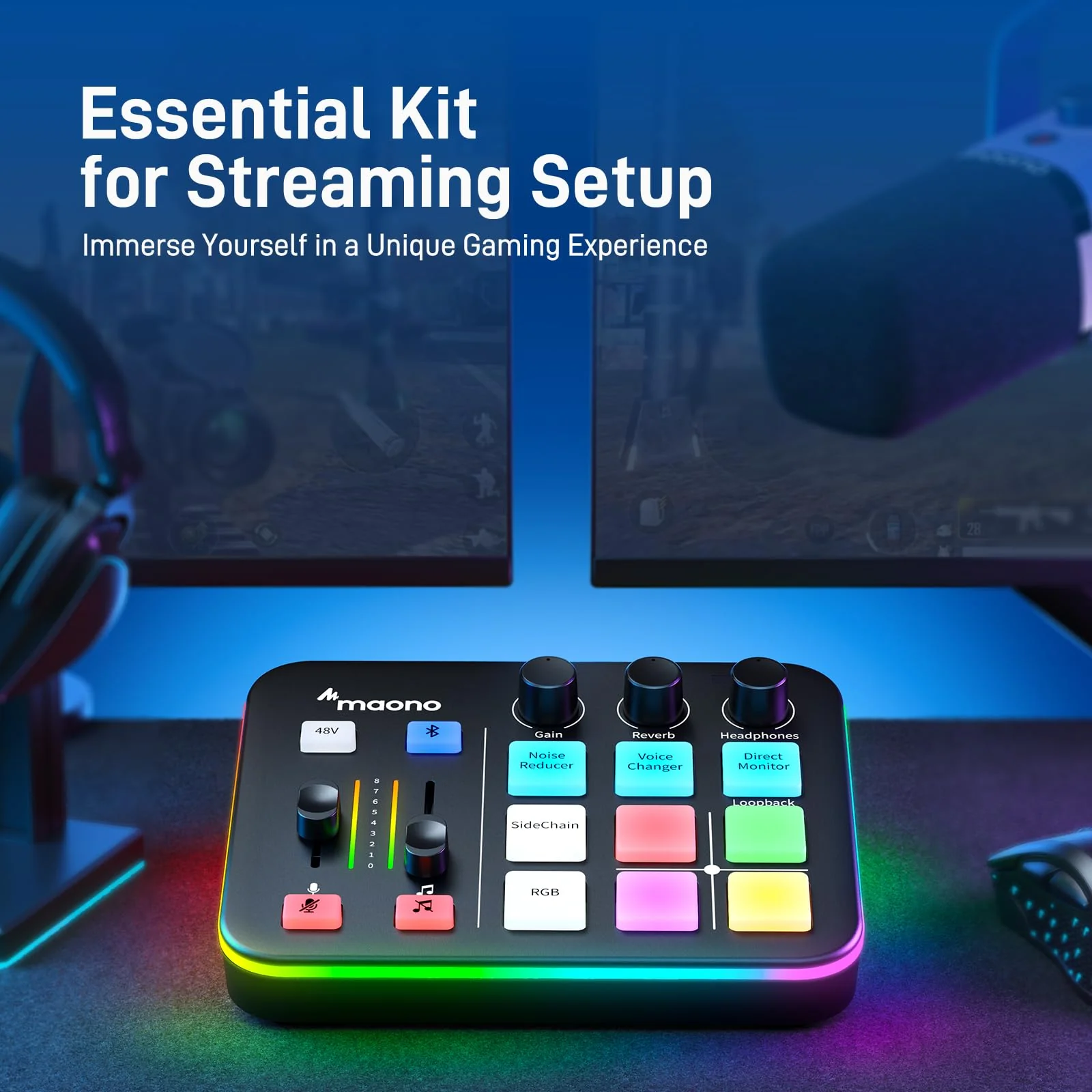 MAONO Gaming Audio Mixer, Audio Interface with Pro-preamp, RGB, Bluetooth, 48V Phantom Power for Live Streaming, Podcasting, Content Create, Gaming MaonoCaster G1 NEO (BLACK) Black - Image 2