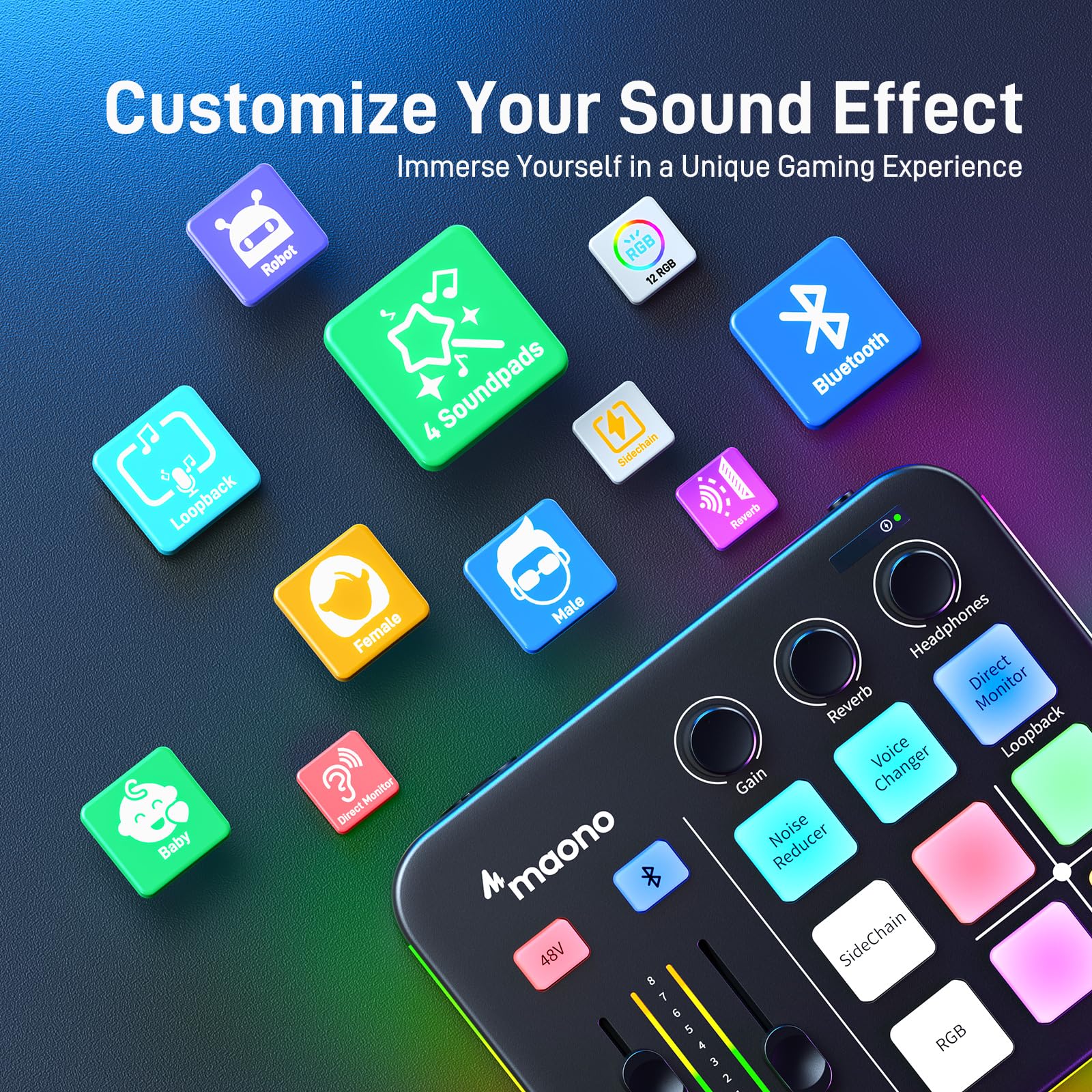MAONO Gaming Audio Mixer, Audio Interface with Pro-preamp, RGB, Bluetooth, 48V Phantom Power for Live Streaming, Podcasting, Content Create, Gaming MaonoCaster G1 NEO (BLACK) Black - Image 4