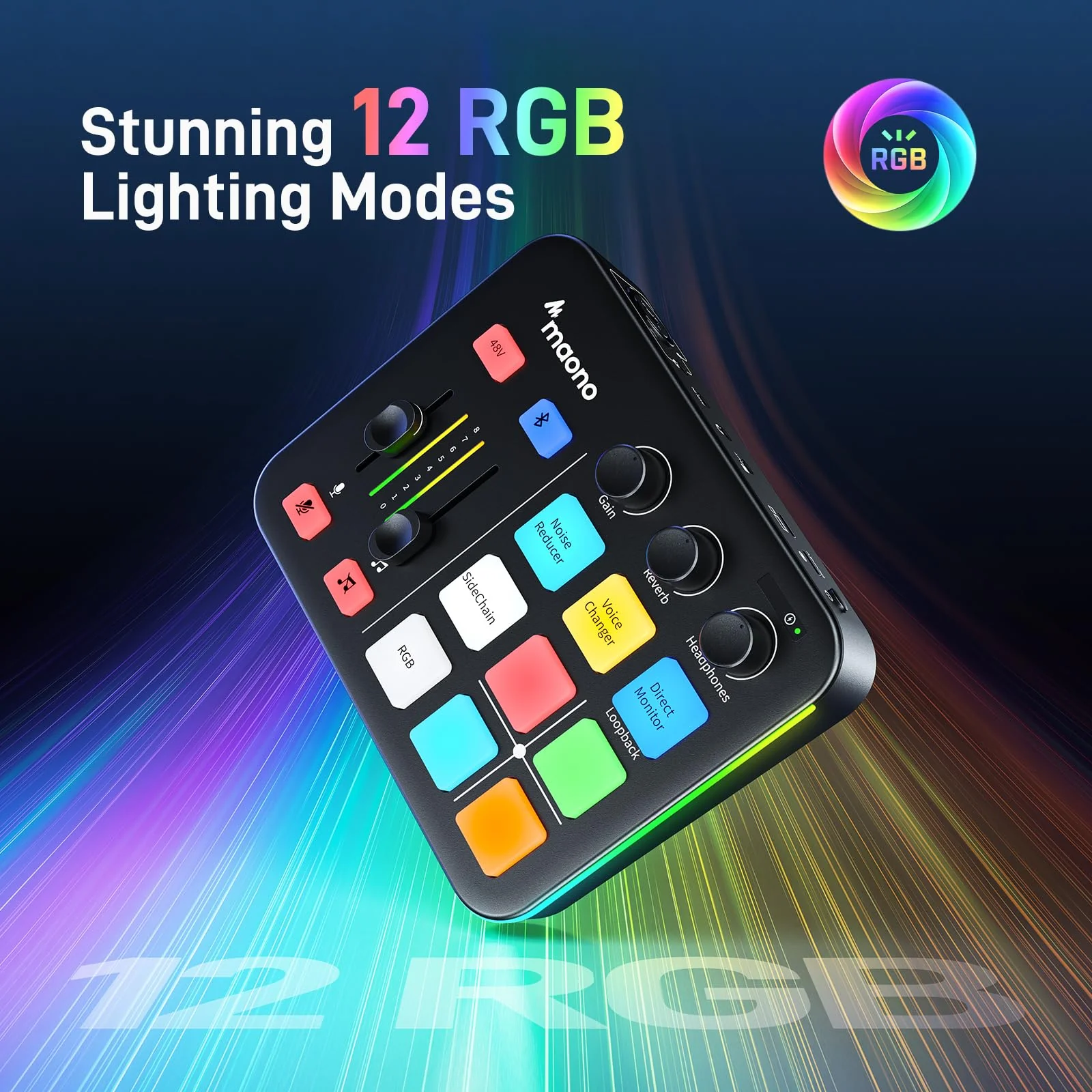 MAONO Gaming Audio Mixer, Audio Interface with Pro-preamp, RGB, Bluetooth, 48V Phantom Power for Live Streaming, Podcasting, Content Create, Gaming MaonoCaster G1 NEO (BLACK) Black - Image 5