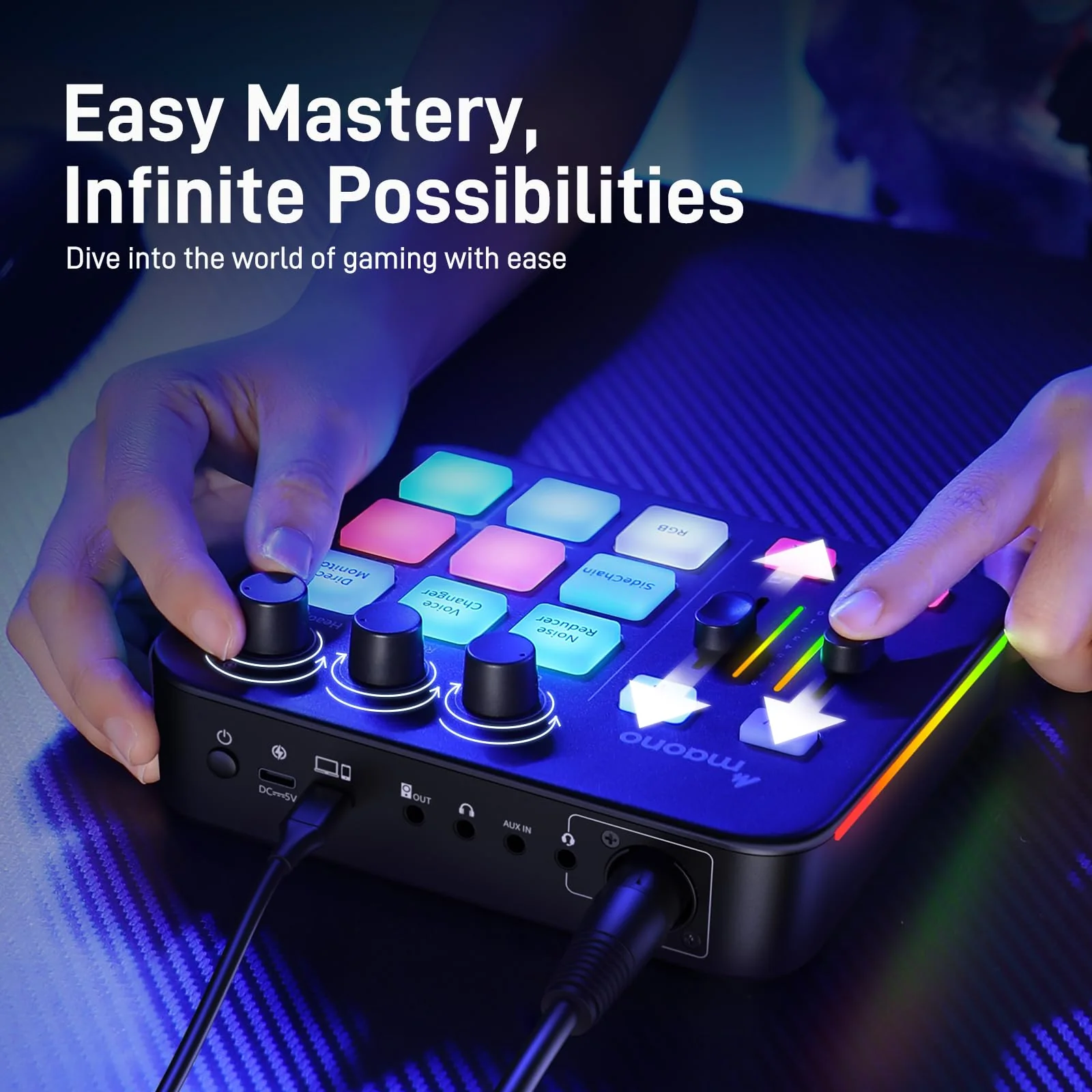 MAONO Gaming Audio Mixer, Audio Interface with Pro-preamp, RGB, Bluetooth, 48V Phantom Power for Live Streaming, Podcasting, Content Create, Gaming MaonoCaster G1 NEO (BLACK) Black - Image 6