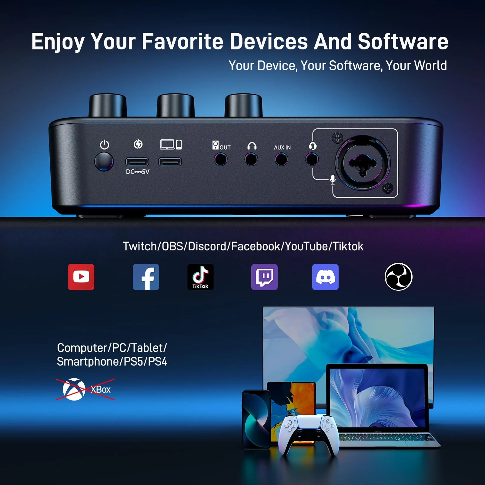 MAONO Gaming Audio Mixer, Audio Interface with Pro-preamp, RGB, Bluetooth, 48V Phantom Power for Live Streaming, Podcasting, Content Create, Gaming MaonoCaster G1 NEO (BLACK) Black - Image 8