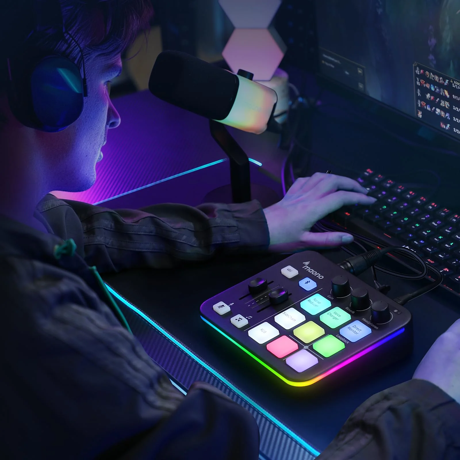 MAONO Gaming Audio Mixer, Audio Interface with Pro-preamp, RGB, Bluetooth, 48V Phantom Power for Live Streaming, Podcasting, Content Create, Gaming MaonoCaster G1 NEO (BLACK) Black - Image 9