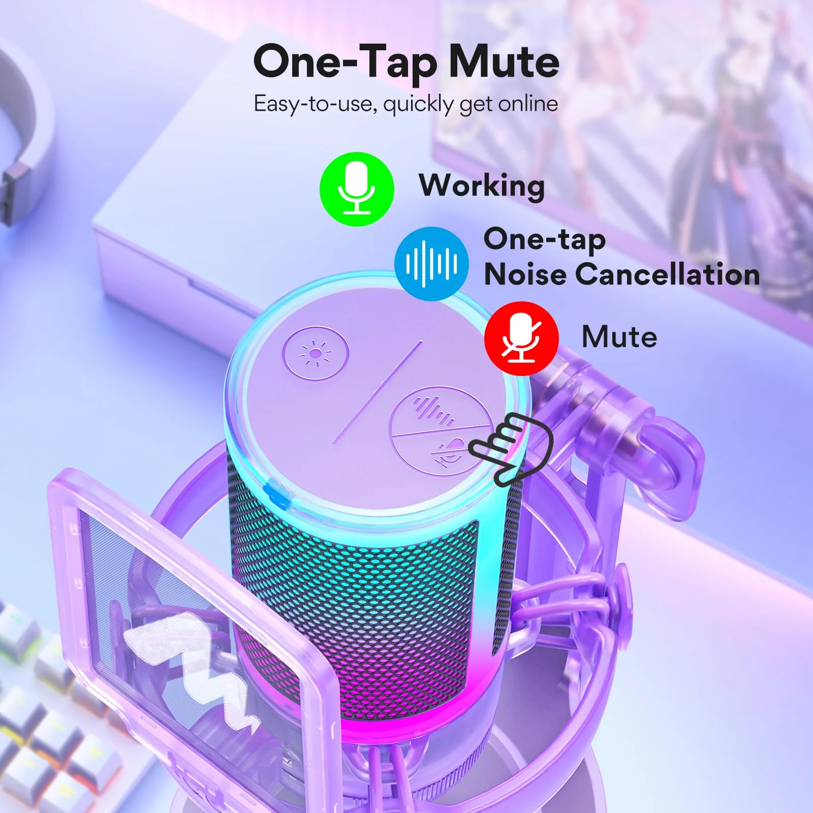 MAONO Gaming Microphone with Noise Cancellation, PC USB Condenser Mic for Computer, Mac, Laptop, PS5, Streaming, Podcast, Twitch, YouTube, Discord, GamerWave DGM20 Purple - Image 4