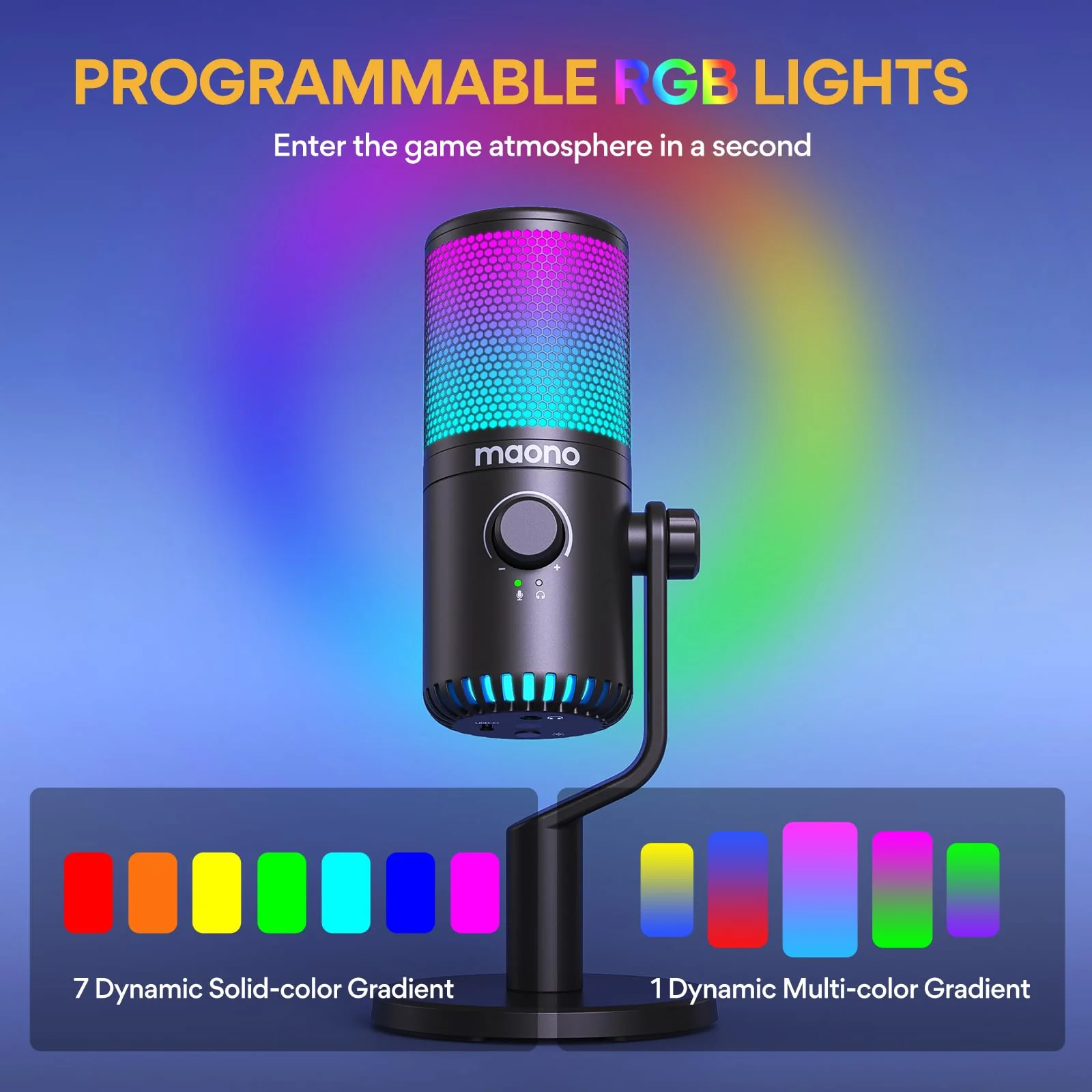 MAONO Gaming USB Microphone with Software, Programmable RGB Mic for Recording, Streaming, Podcast, PS5, PS4, PC, Computer, DM30 RGB Black - Image 4