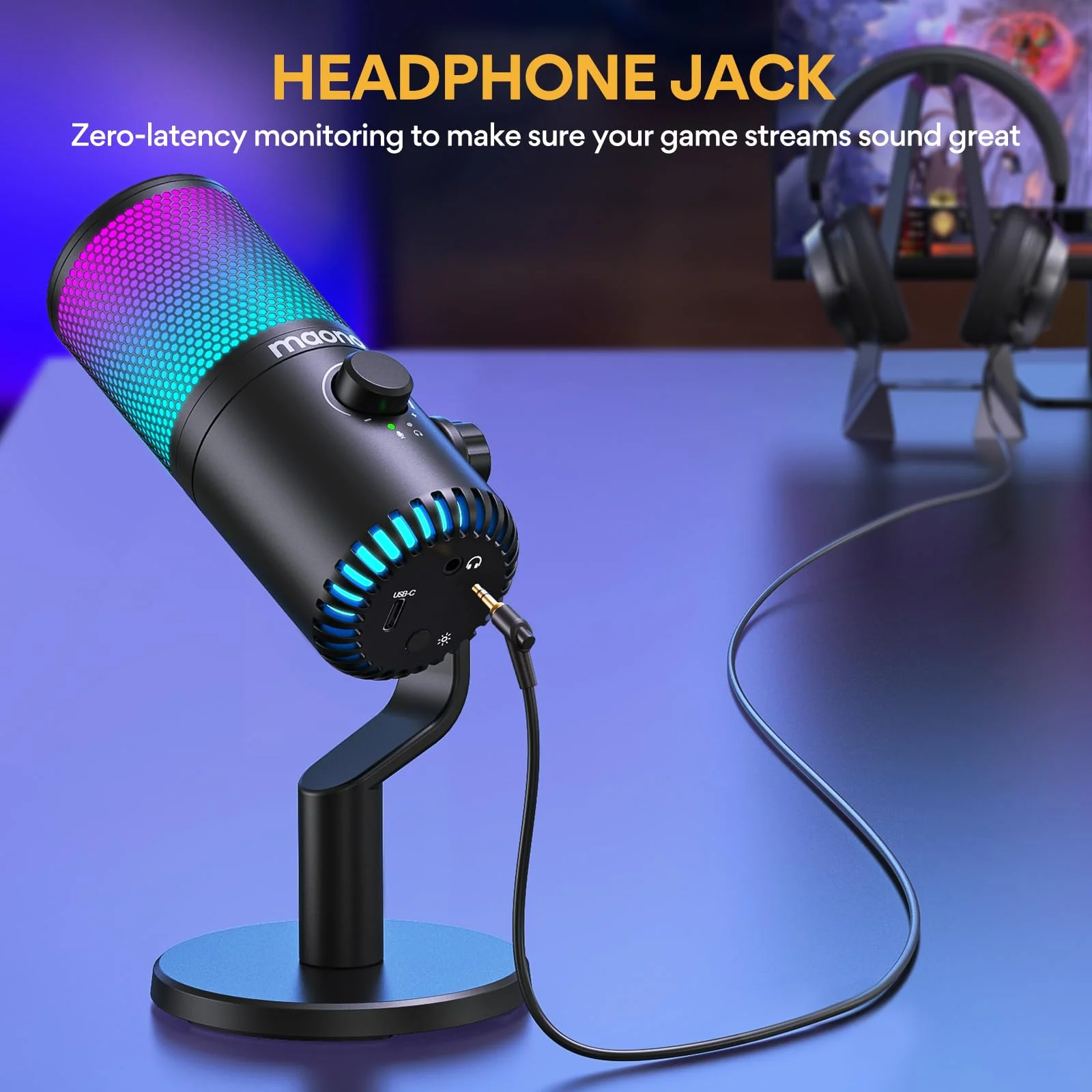 MAONO Gaming USB Microphone with Software, Programmable RGB Mic for Recording, Streaming, Podcast, PS5, PS4, PC, Computer, DM30 RGB Black - Image 6