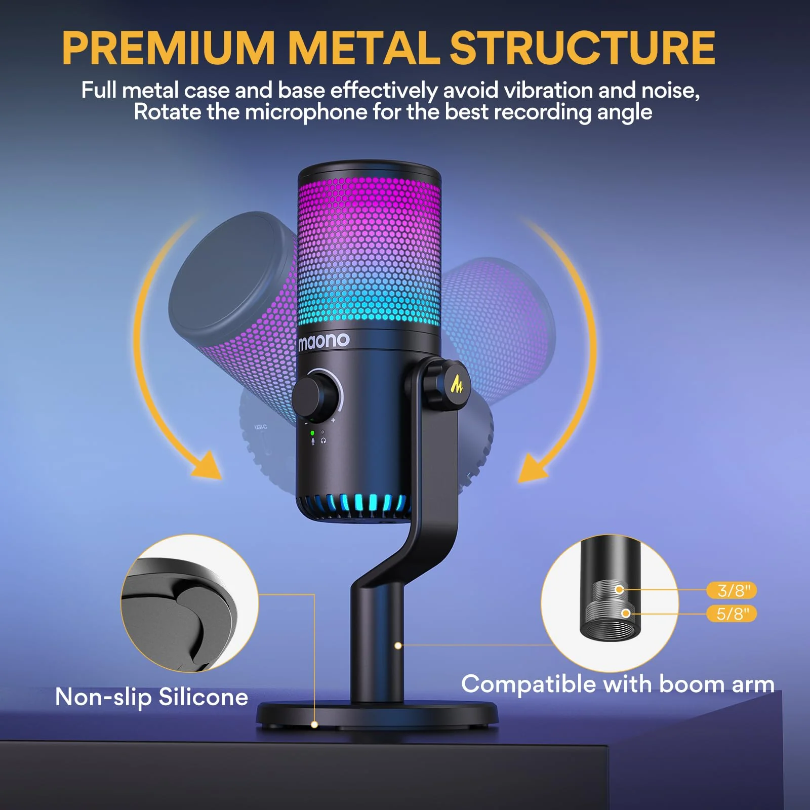 MAONO Gaming USB Microphone with Software, Programmable RGB Mic for Recording, Streaming, Podcast, PS5, PS4, PC, Computer, DM30 RGB Black - Image 7