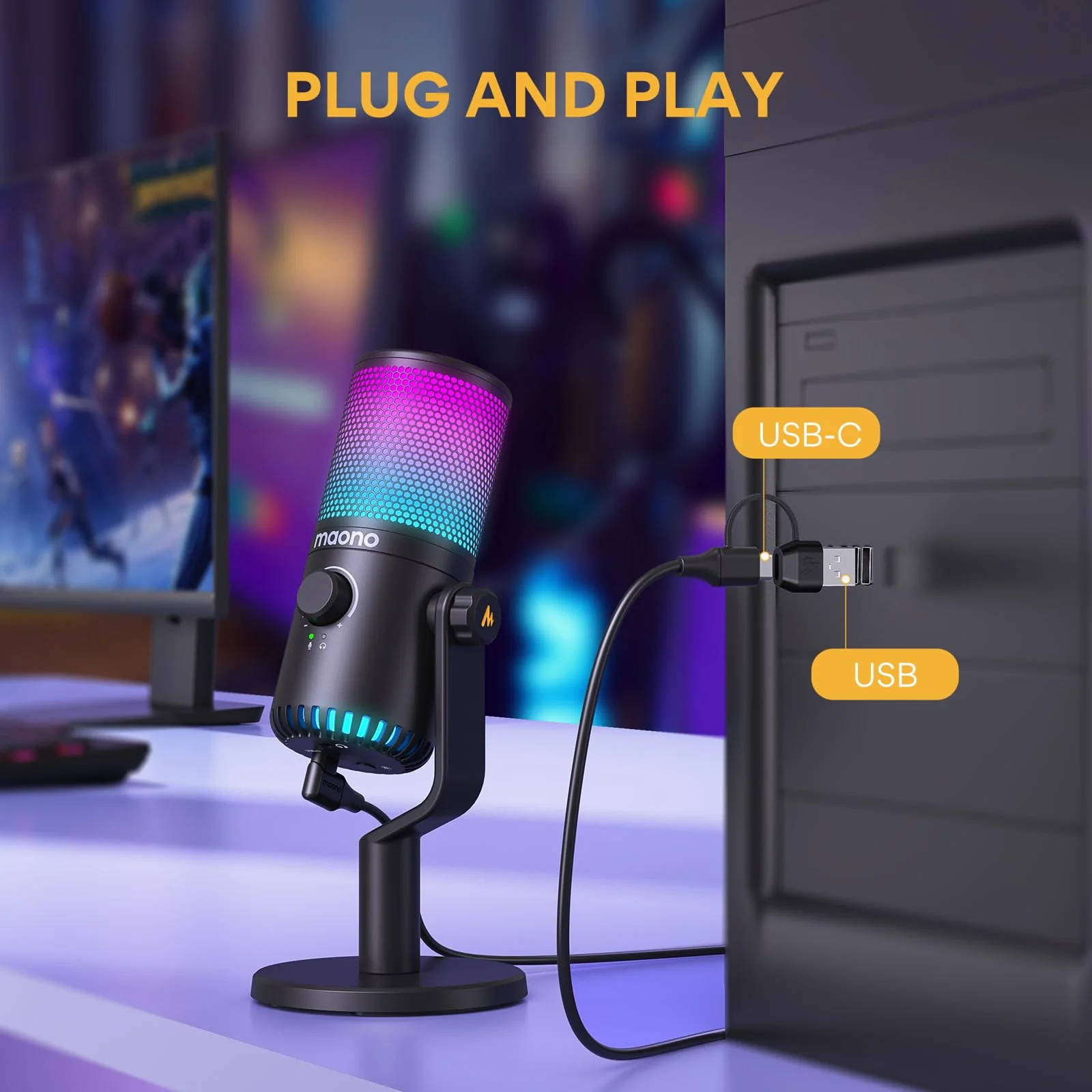 MAONO Gaming USB Microphone with Software, Programmable RGB Mic for Recording, Streaming, Podcast, PS5, PS4, PC, Computer, DM30 RGB Black - Image 8