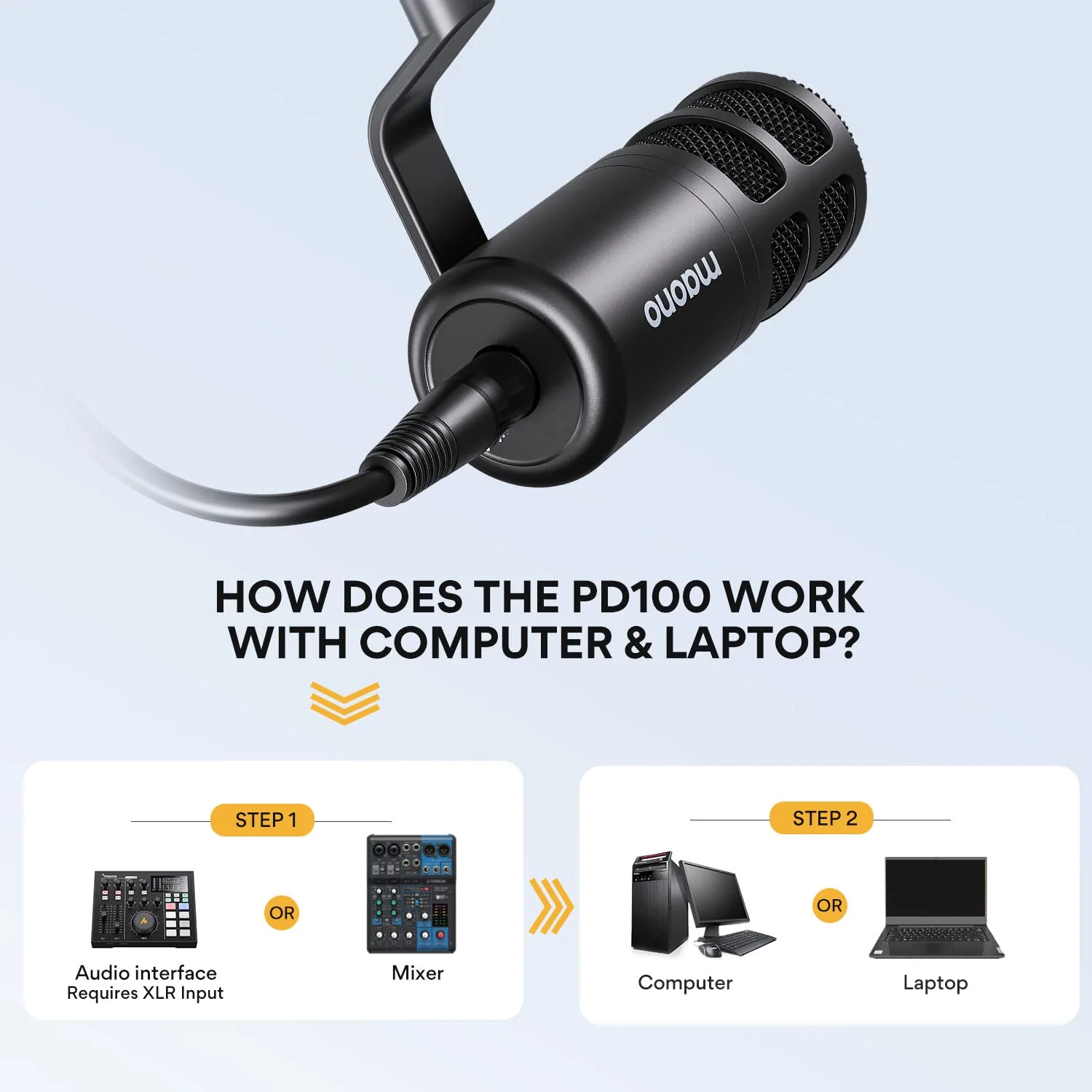 MAONO XLR Podcast Microphone, Cardioid Studio Dynamic Mic for Vocal Recording, Streaming, Voice-Over, Voice Isolation Technology, Metal Mic, Works for Audio Interface, Mixer, Sound Card-PD100 PD100 XLR Microphone - Image 2