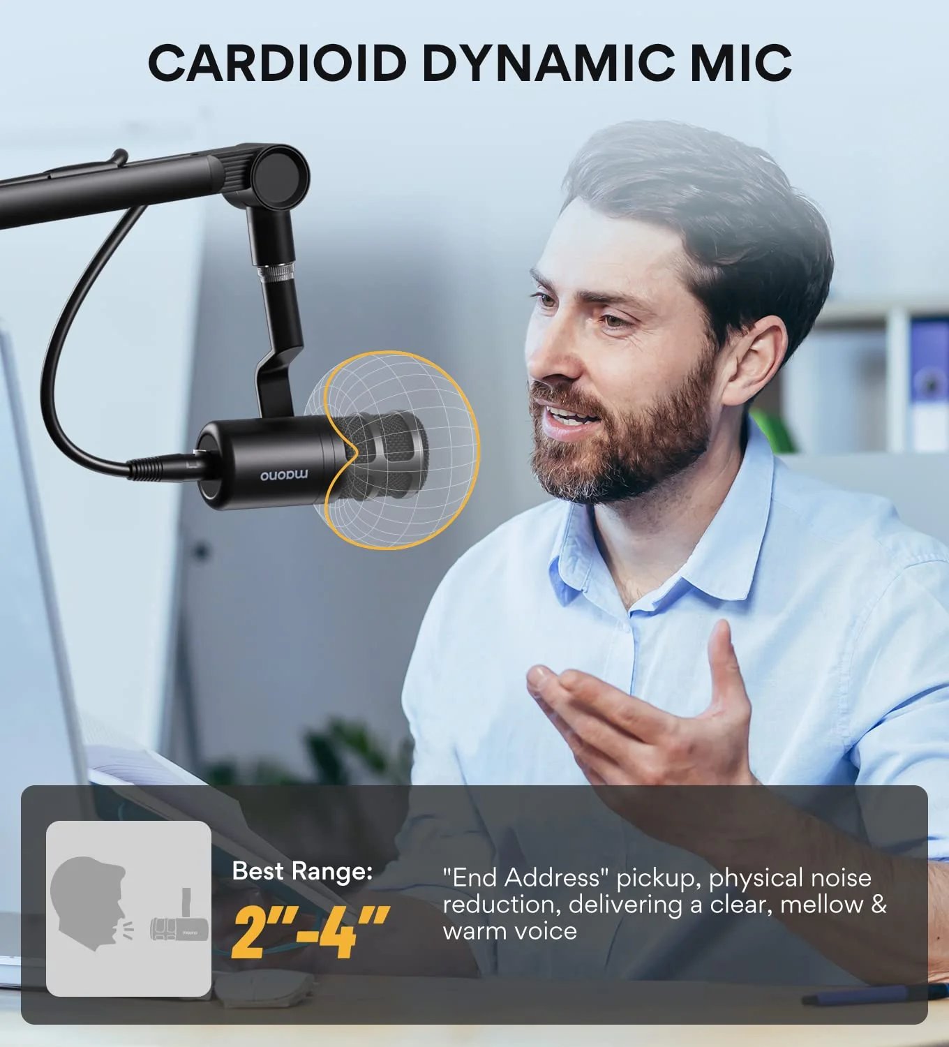 MAONO XLR Podcast Microphone, Cardioid Studio Dynamic Mic for Vocal Recording, Streaming, Voice-Over, Voice Isolation Technology, Metal Mic, Works for Audio Interface, Mixer, Sound Card-PD100 PD100 XLR Microphone - Image 4