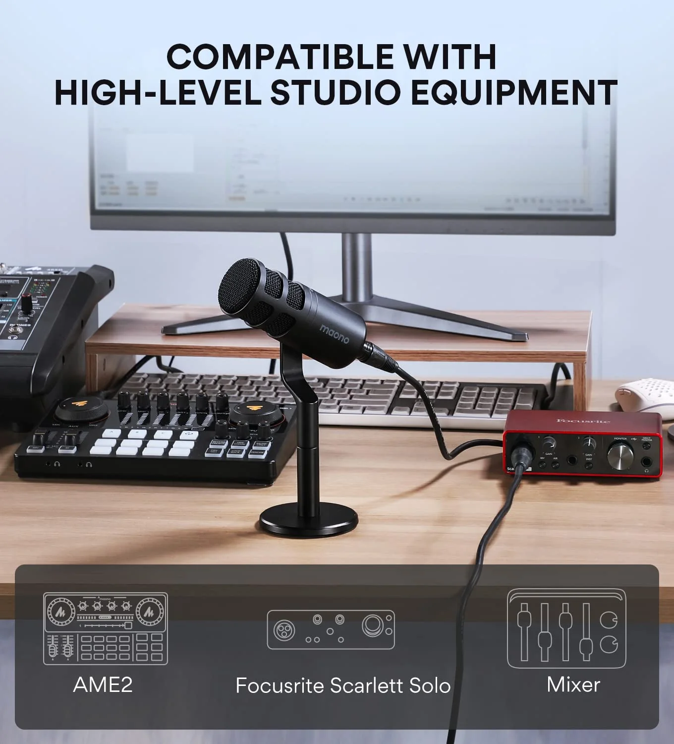 MAONO XLR Podcast Microphone, Cardioid Studio Dynamic Mic for Vocal Recording, Streaming, Voice-Over, Voice Isolation Technology, Metal Mic, Works for Audio Interface, Mixer, Sound Card-PD100 PD100 XLR Microphone - Image 5