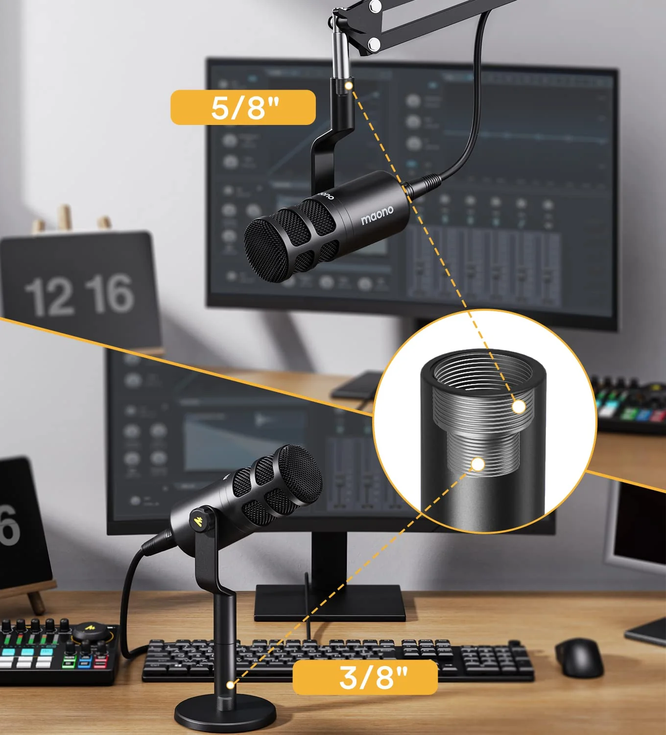 MAONO XLR Podcast Microphone, Cardioid Studio Dynamic Mic for Vocal Recording, Streaming, Voice-Over, Voice Isolation Technology, Metal Mic, Works for Audio Interface, Mixer, Sound Card-PD100 PD100 XLR Microphone - Image 7