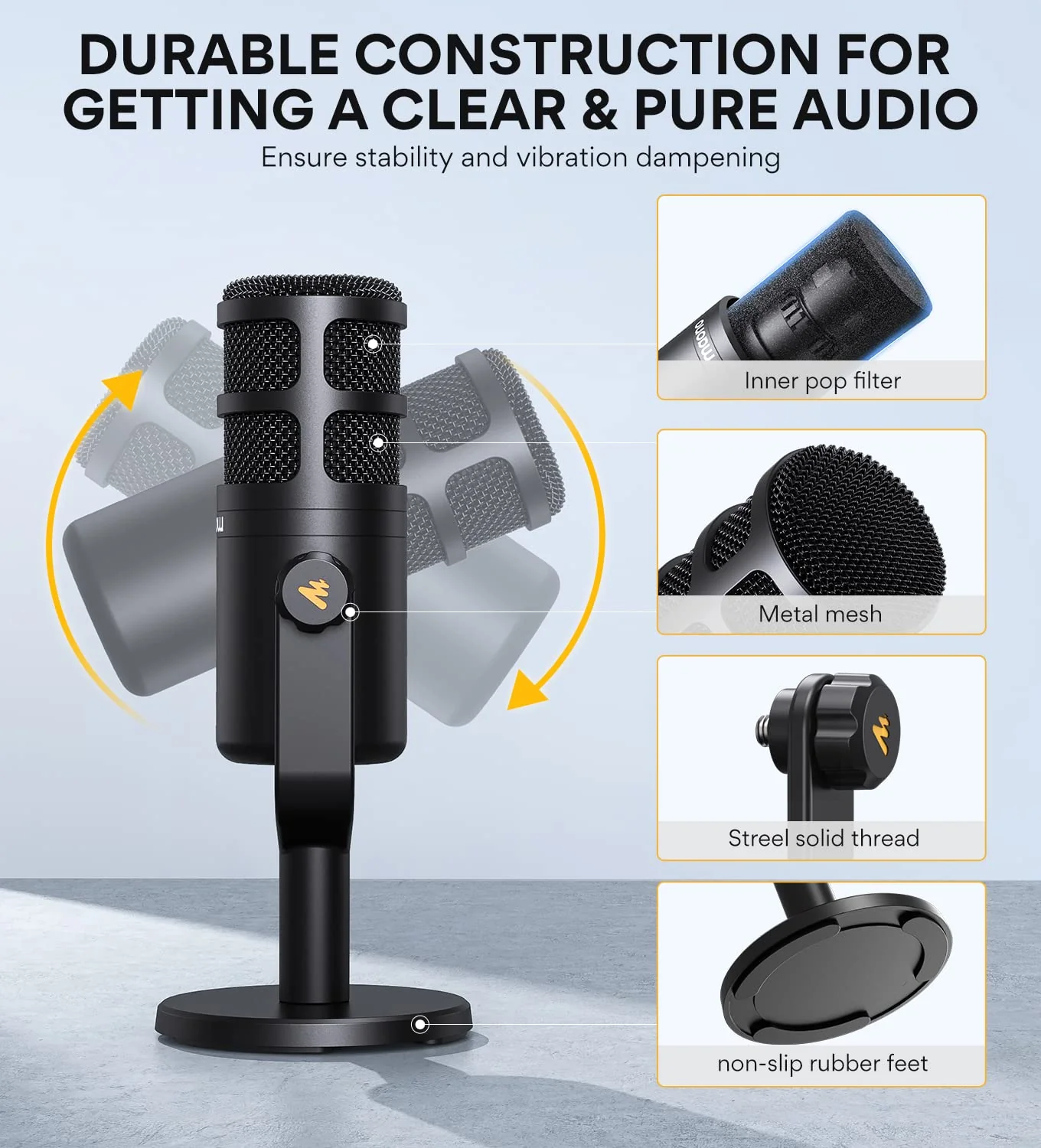 MAONO XLR Podcast Microphone, Cardioid Studio Dynamic Mic for Vocal Recording, Streaming, Voice-Over, Voice Isolation Technology, Metal Mic, Works for Audio Interface, Mixer, Sound Card-PD100 PD100 XLR Microphone - Image 8