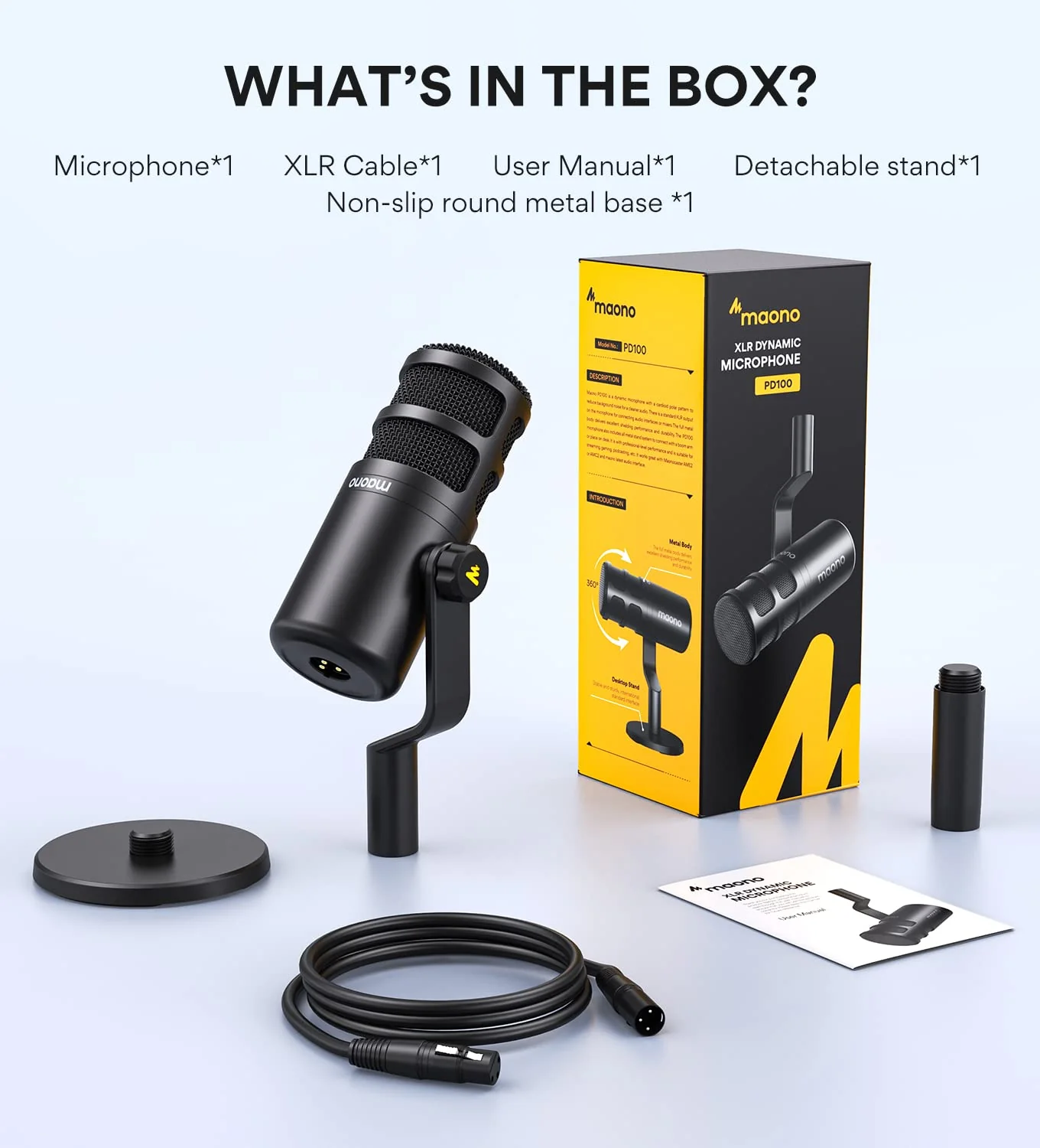 MAONO XLR Podcast Microphone, Cardioid Studio Dynamic Mic for Vocal Recording, Streaming, Voice-Over, Voice Isolation Technology, Metal Mic, Works for Audio Interface, Mixer, Sound Card-PD100 PD100 XLR Microphone - Image 9