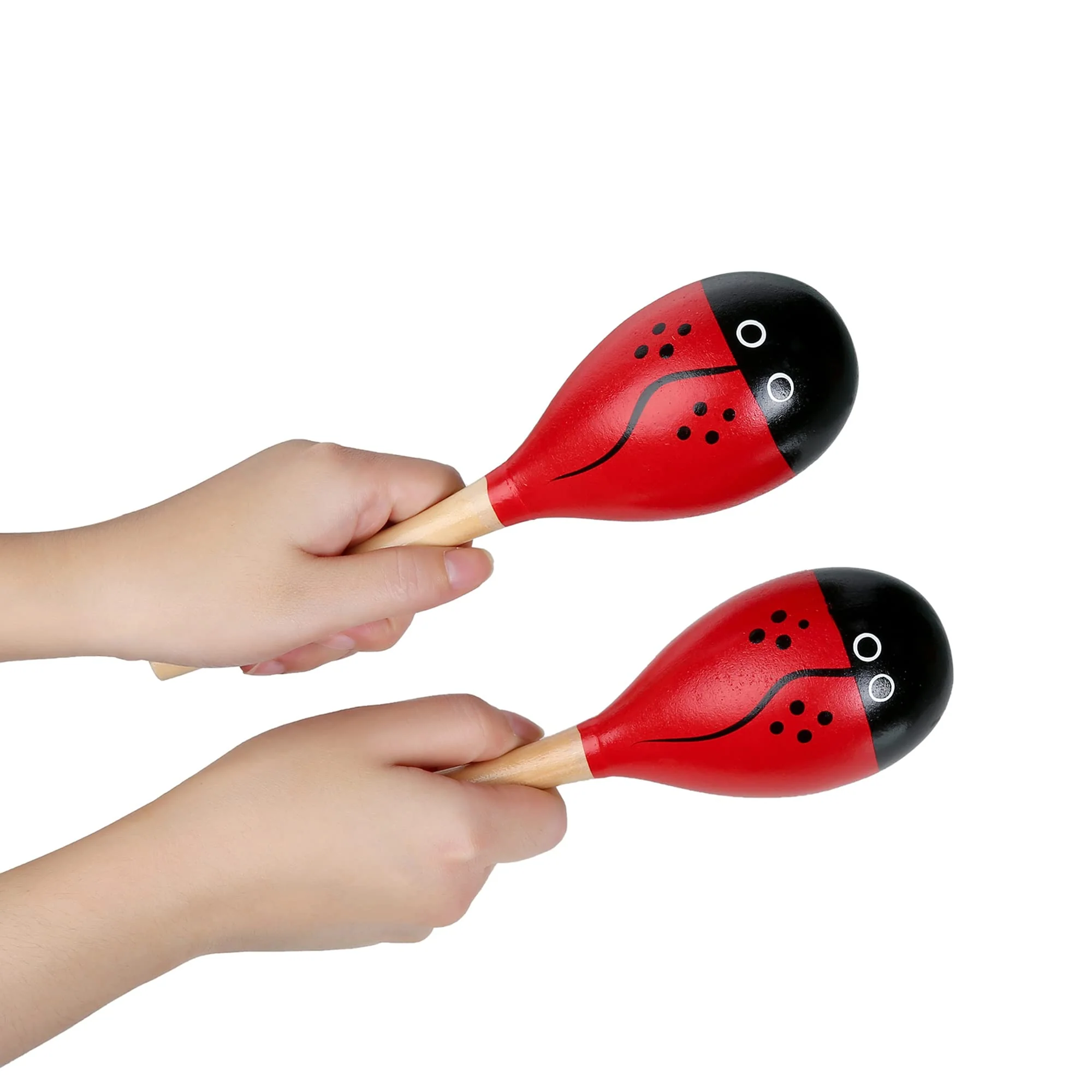 Maracas, Wooden Shaker Musical Percussion Instrument for Adult Kids Babies Toddlers, Red Ladybird - Image 2