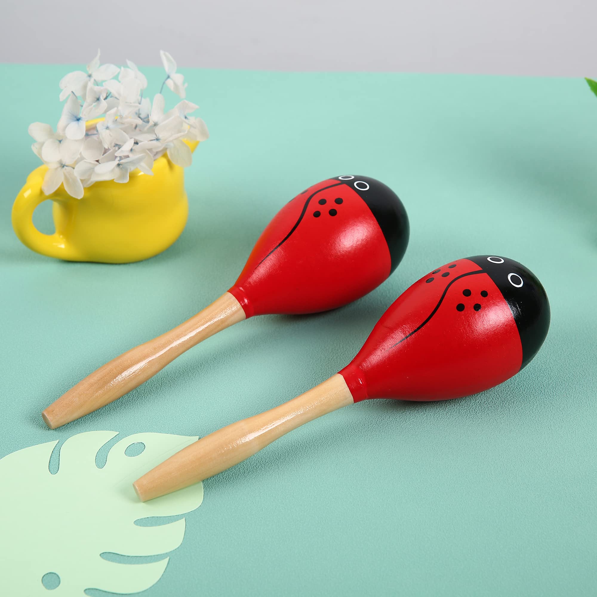 Maracas, Wooden Shaker Musical Percussion Instrument for Adult Kids Babies Toddlers, Red Ladybird - Image 4