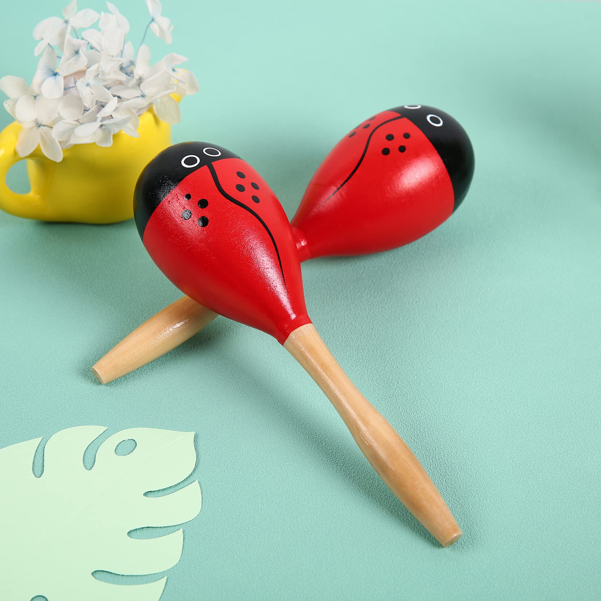 Maracas, Wooden Shaker Musical Percussion Instrument for Adult Kids Babies Toddlers, Red Ladybird - Image 5