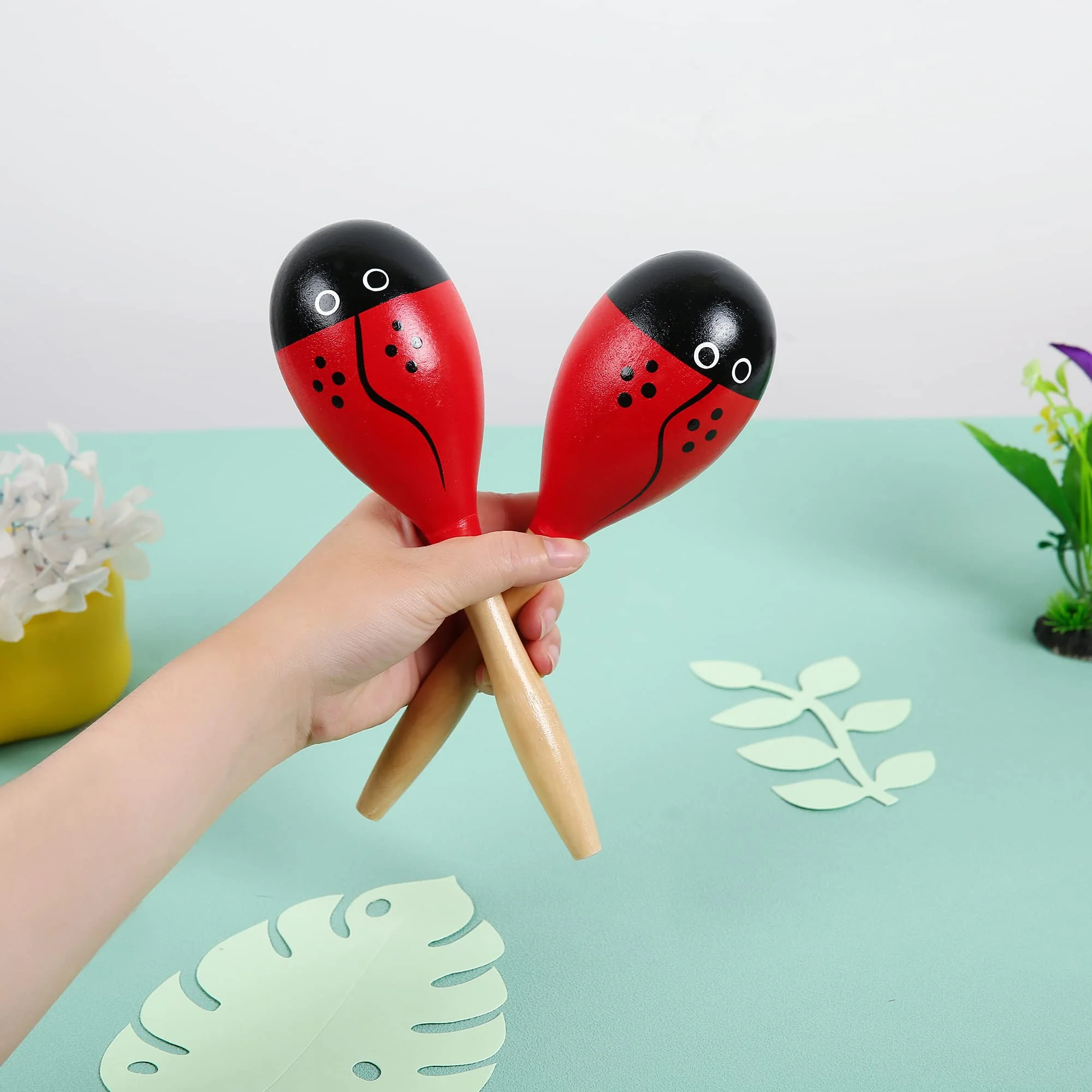 Maracas, Wooden Shaker Musical Percussion Instrument for Adult Kids Babies Toddlers, Red Ladybird - Image 7