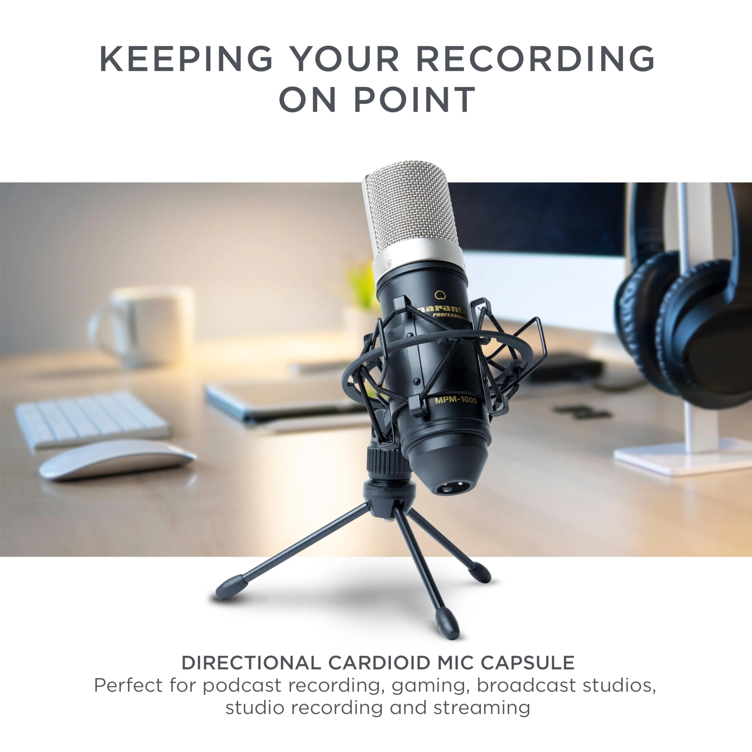 Marantz Professional MPM-1000 - Studio Recording XLR Condenser Microphone with Desktop Stand and Cable - For Podcast and Streaming Projects - Image 3