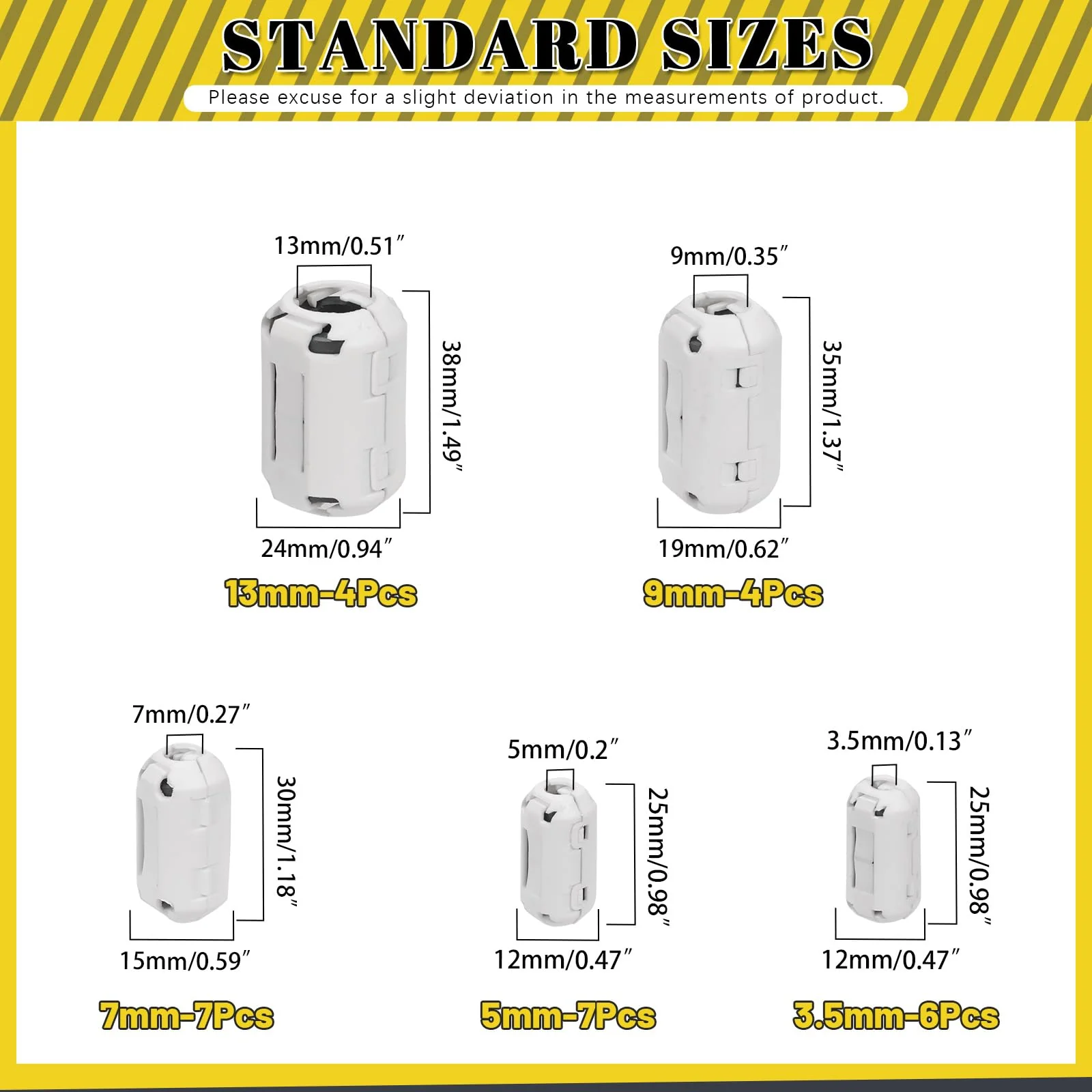 Mardatt Clip-on Ferrite Ring Core RFI EMI Noise Suppressor Cable Clip for 3.5 mm 5 mm 7 mm 9 mm 13 mm Diameter Cable (White) White - Image 2