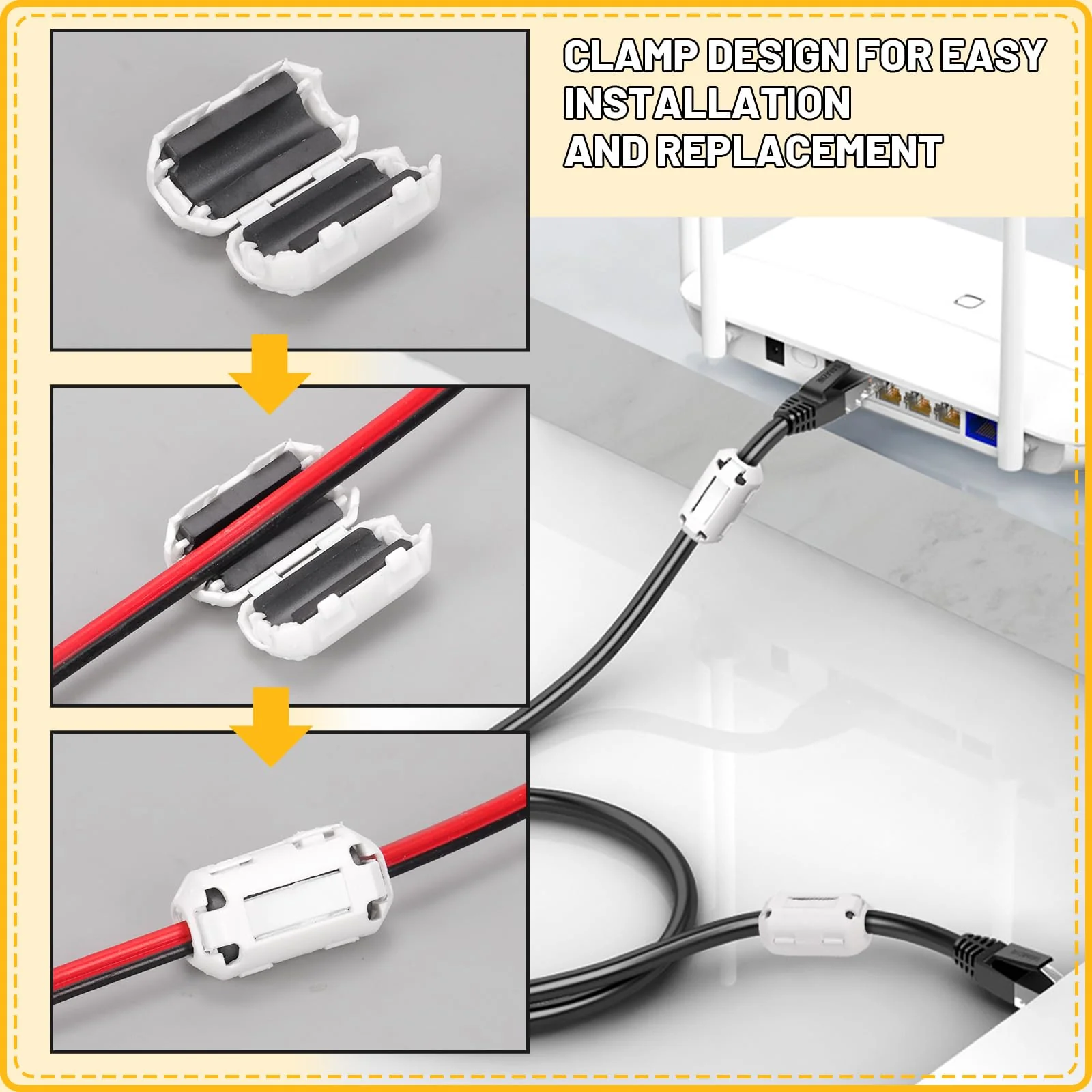 Mardatt Clip-on Ferrite Ring Core RFI EMI Noise Suppressor Cable Clip for 3.5 mm 5 mm 7 mm 9 mm 13 mm Diameter Cable (White) White - Image 5