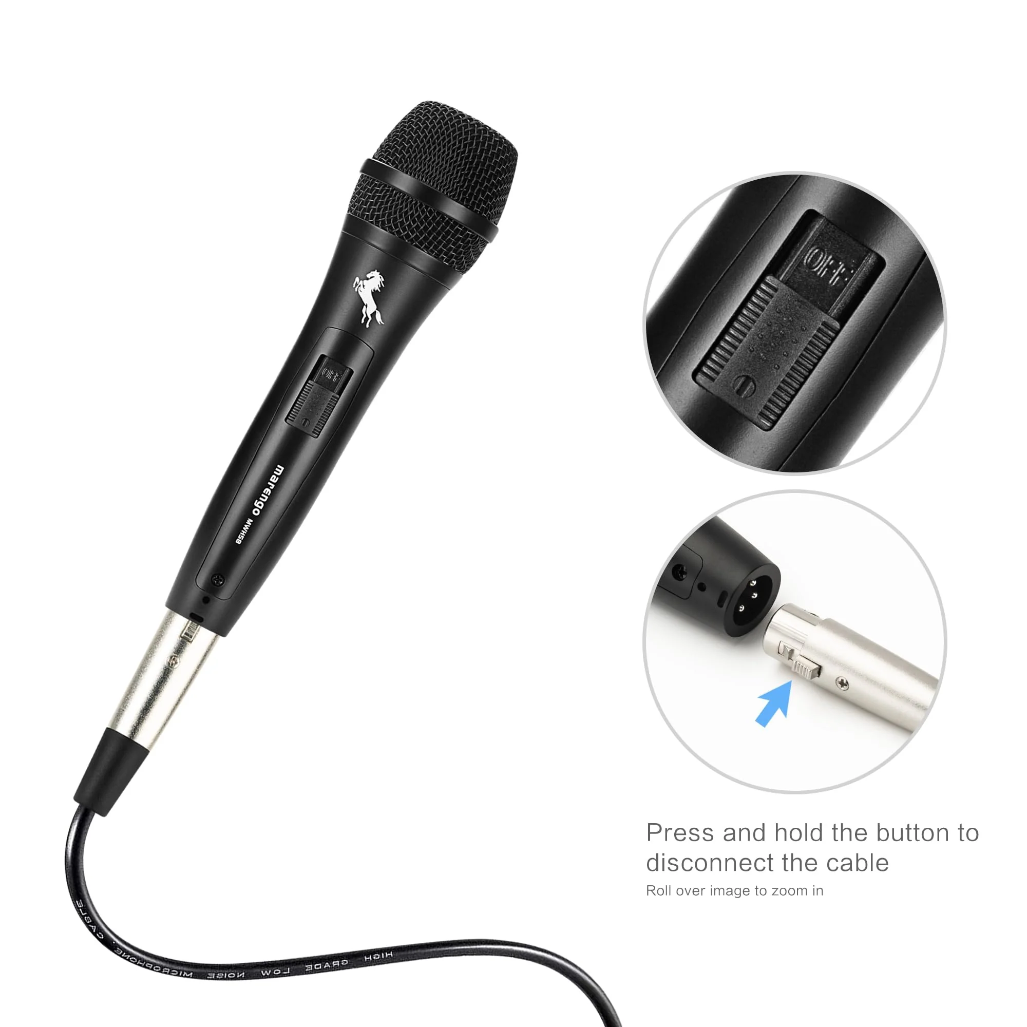 Marengo Dynamic Vocal Microphone for Karaoke Speaker,Wired Handheld Mic with On and Off Switch and 13ft Detachable Cable MWH58 - Image 3