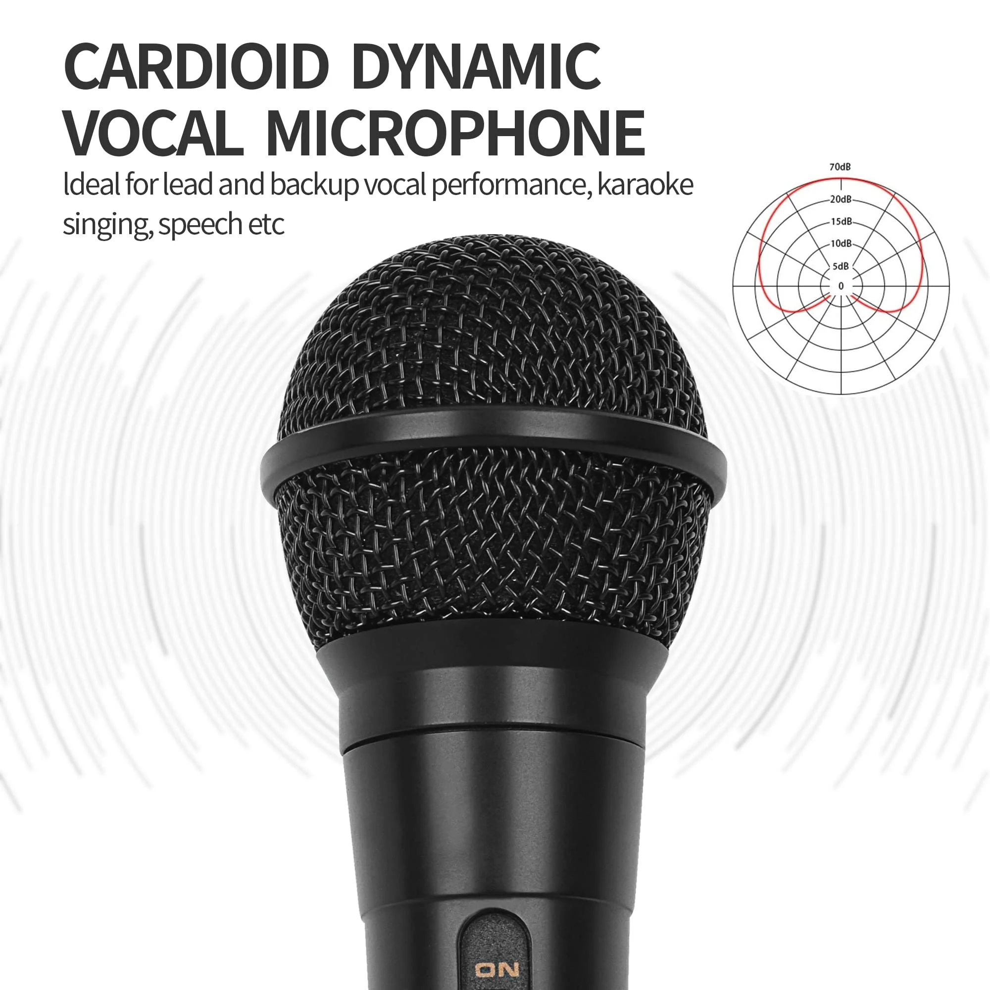 Marengo Handheld Wired Microphone, Cardioid Dynamic Vocal Mic with 13ft Cable and ON/Off Switch, Ideally Suited for Speakers, Karaoke Singing Machine, Amp, Mixer - Image 2