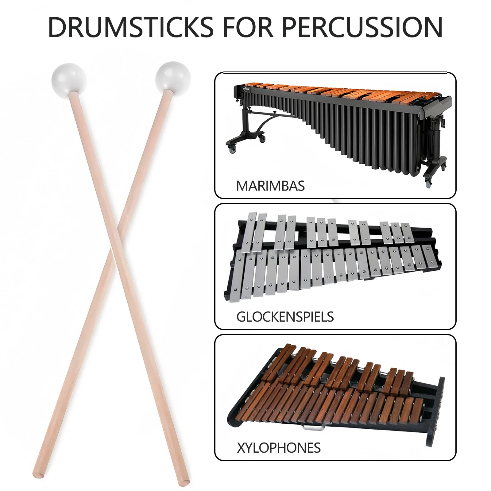 Marimba & Glockenspiel Percussion Mallets - Rubber Xylophone Sticks with Wood Handles(White) - Image 4