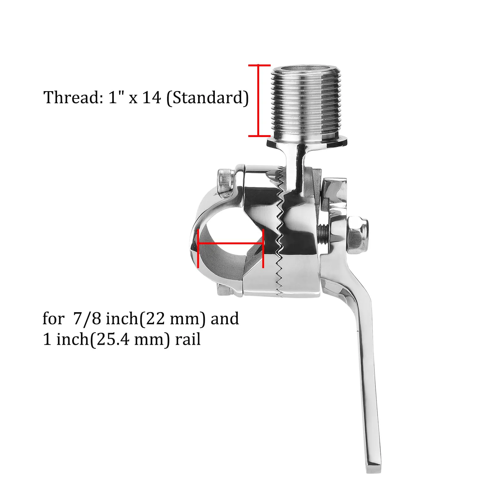 Marine VHF Antenna Mounts, Rail Mount Adjustable Antenna Base, Ratchet Mount, for 7/8 to 1 inch (22-25.4mm) Rail, 316 Stainless Steel, with Mounting Wrench - Image 2