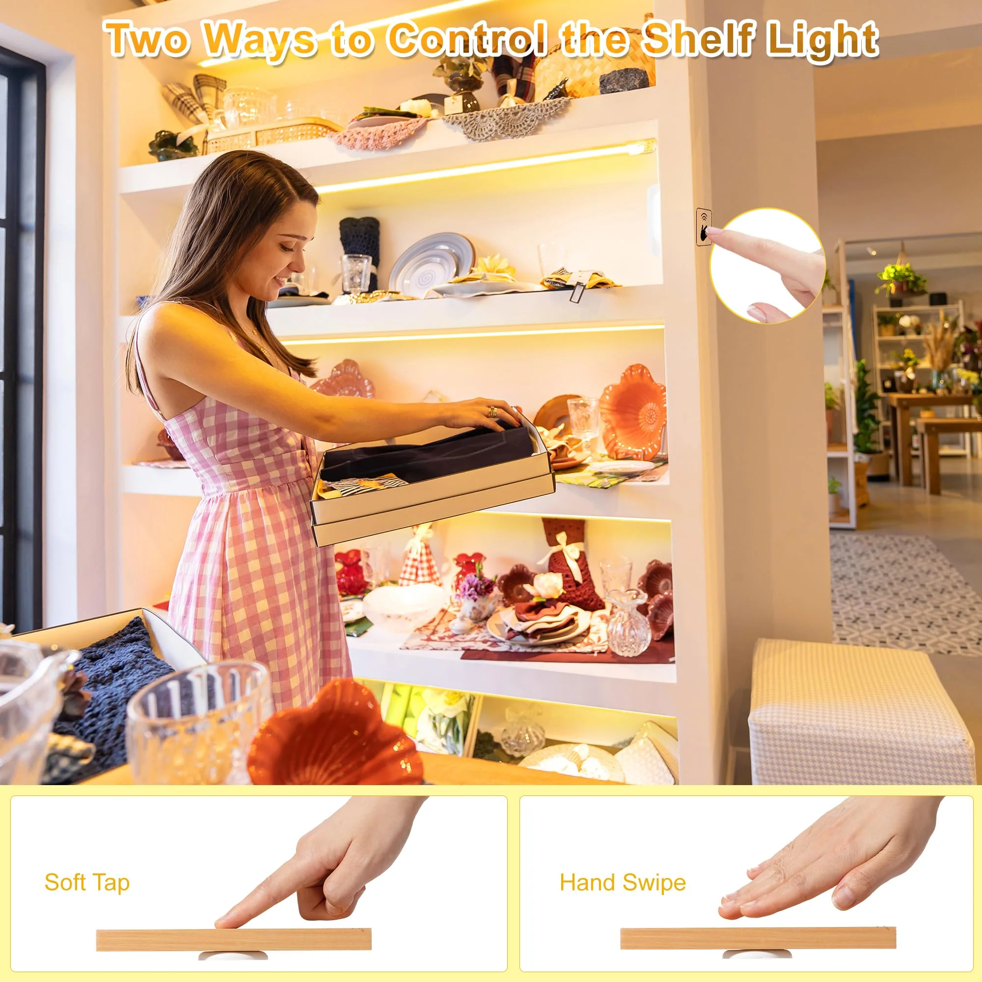 Martronic 16.4ft 3000K Shelf Sights, Plug-in Cut to Size COB LED Light Strip for 6 Shelves, Hand-Sweep Under Shelf Lighting for Pantry Bookshelf 3000K/Warm White - Image 2