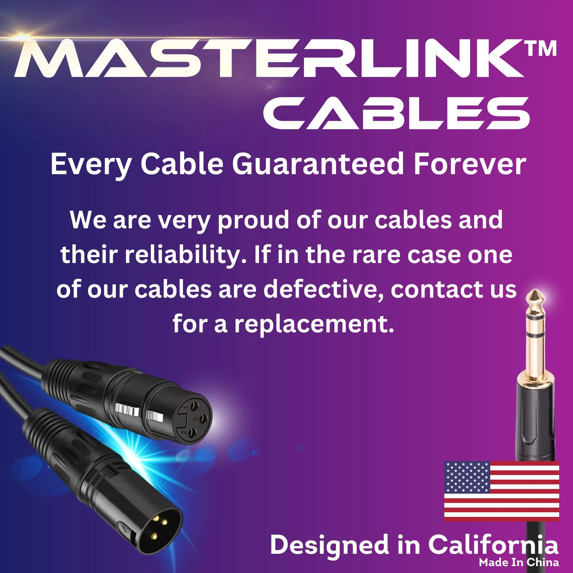 MASTERLINK 1/4 Inch TRS Instrument Cable 20 FT | Gold Connectors, Balanced 6.35mm Male to Male Jack Stereo Audio Balanced Line for Synths, Keyboard, Mixer, Amplifier, Speakers, Electric Bass Guitars 20FT - Image 7