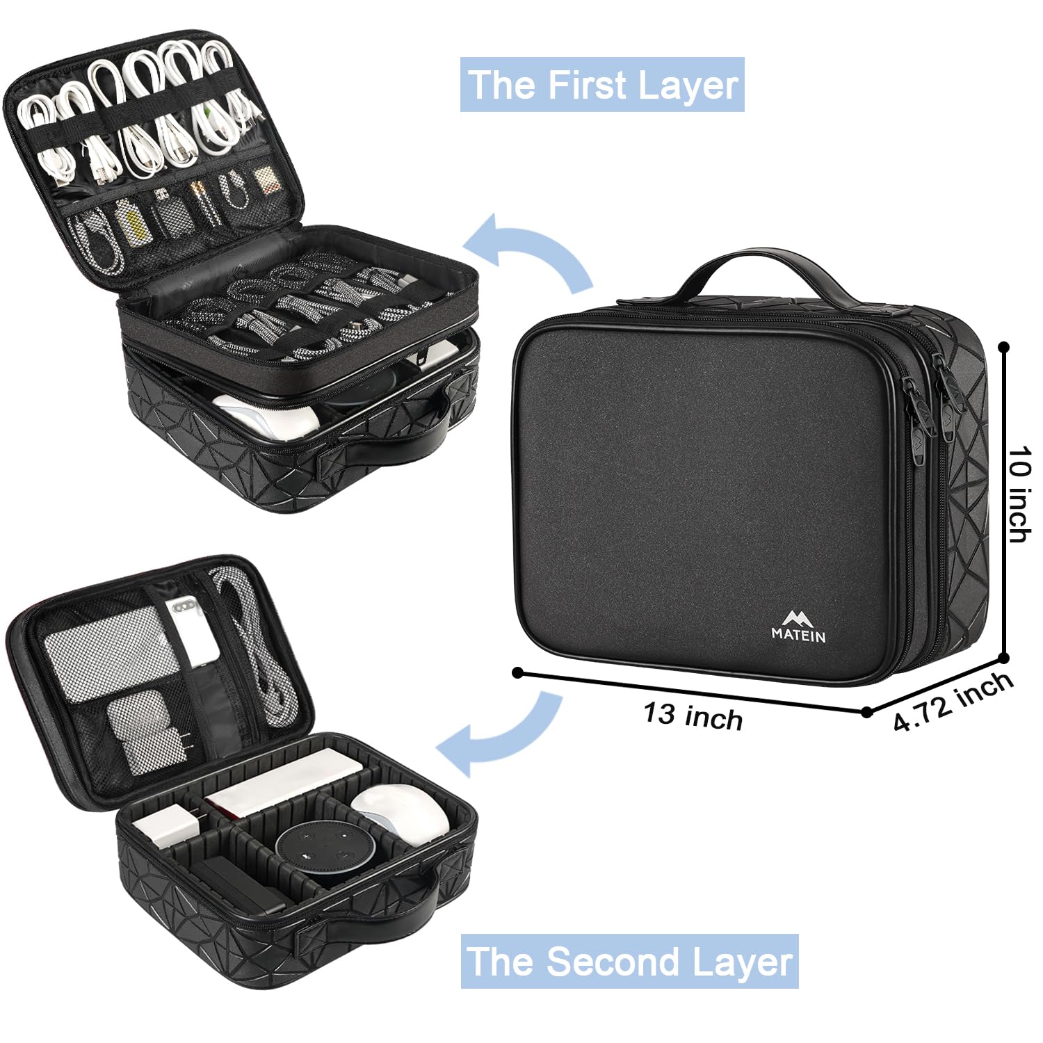 MATEIN Cord Organizer Case with Adjustable Divider, DJ Cable File Bag for DJ Gear, Sound Instrument and Music Equipment Accessories, Shockproof Portable Double Layer Cord Bags, Black Large - Image 2