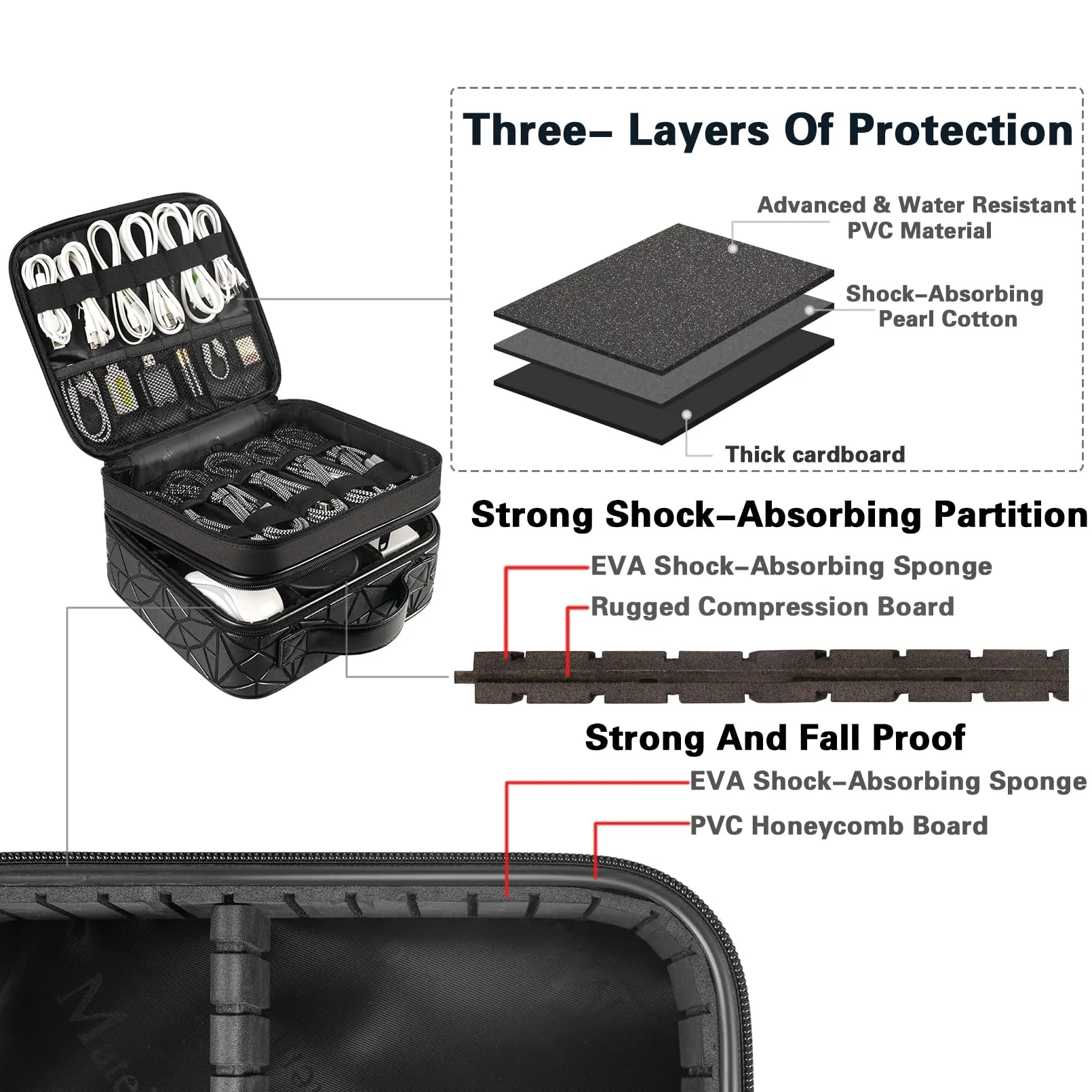 MATEIN Cord Organizer Case with Adjustable Divider, DJ Cable File Bag for DJ Gear, Sound Instrument and Music Equipment Accessories, Shockproof Portable Double Layer Cord Bags, Black Large - Image 5