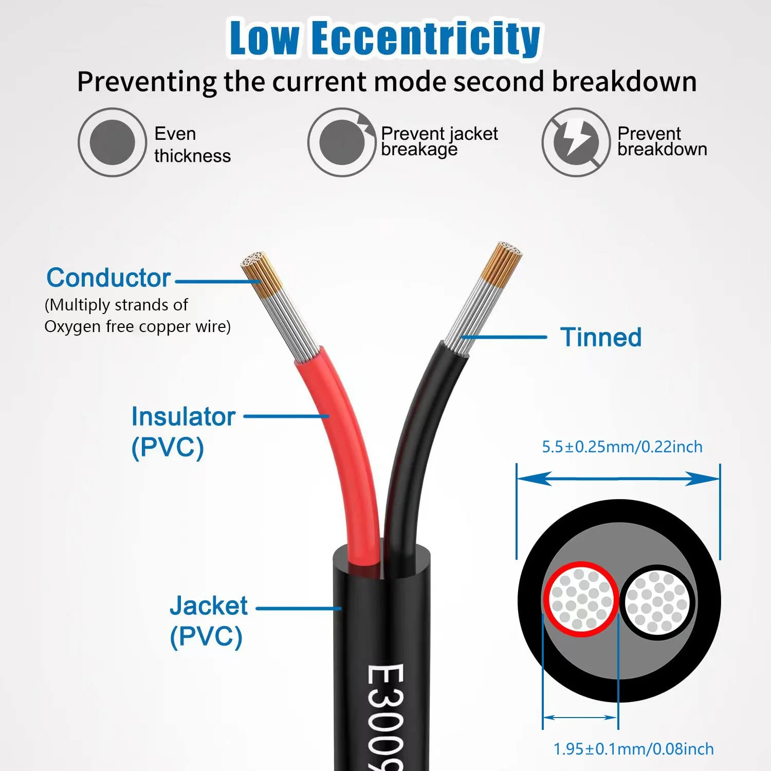 Matugajp 18 AWG 2 x 0.75 mm² 10 m Electric Cable, 2-Core Extension Cable UL2464, 5 V / 12 V / 24 V / 300 V Oxygen-Free Multi-Strand Tinned Copper Cable, Landscape Wire, LED Lights for Cars, Outdoors 10 metres 2 x 0.75 mm² - Image 4