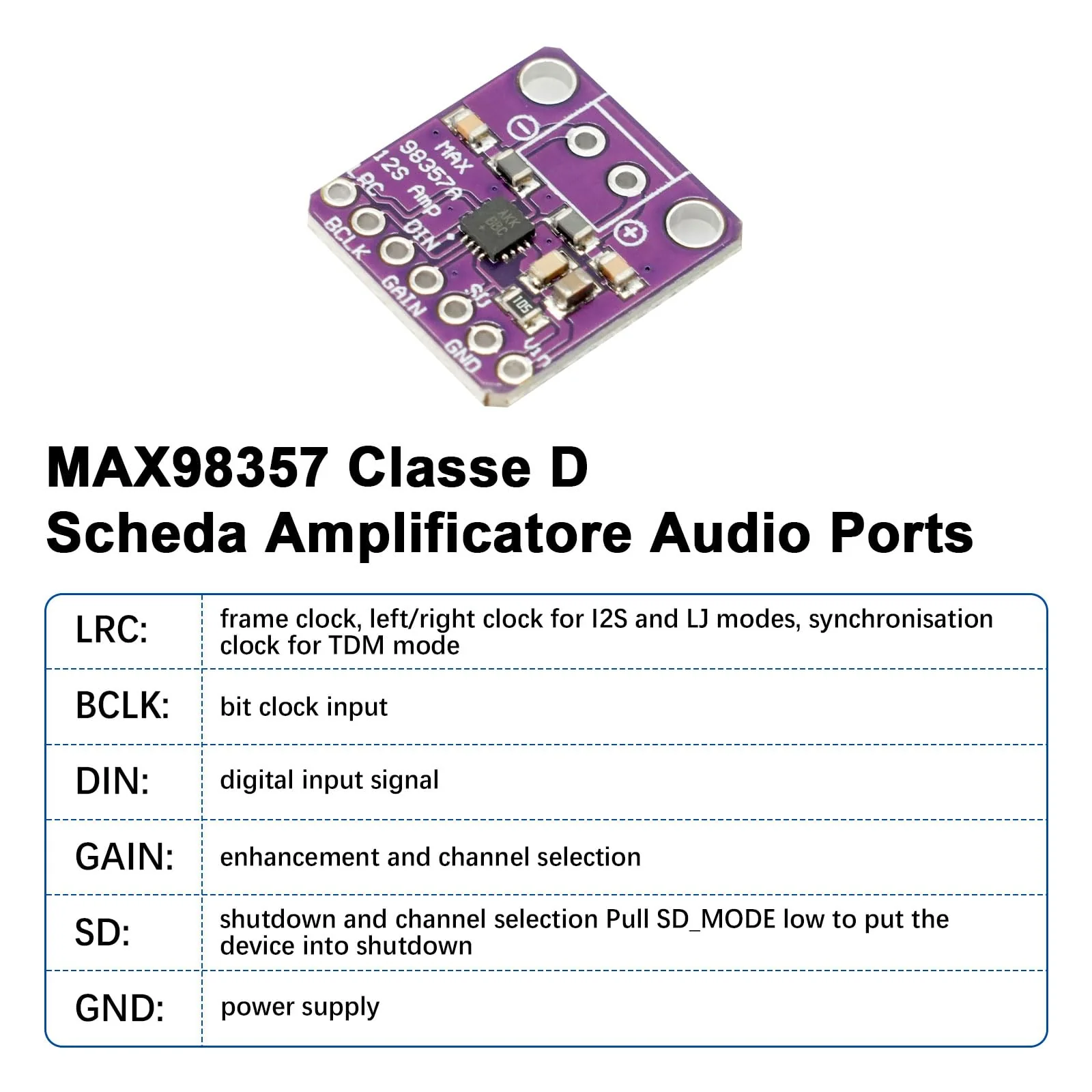 MAX98357 I2S 3W Class D Audio Amplifier Module AYWHP 5 Pieces DAC Decoder Module Audio Board I2S DAC Decoder Breakout Module Filterless Audio AMP Board for Arduino - Image 4