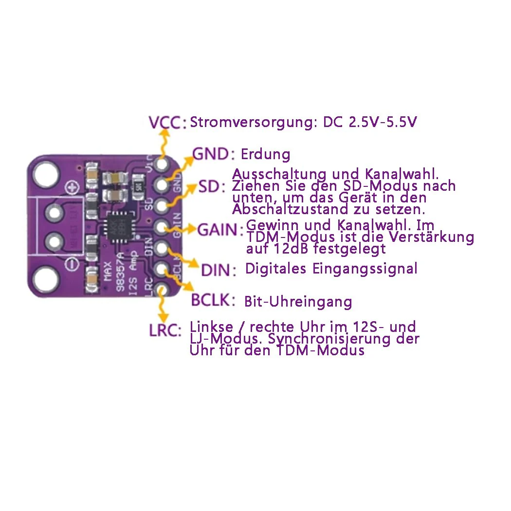 MAX98357 I2S 3W DAC Decoder Breakout Module Supports ESP32 Raspberry Pi Pack of 4 - Image 4