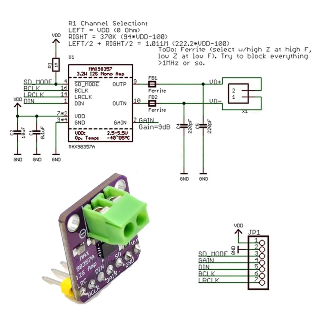 MAX98357 I2S 3W DAC Decoder Breakout Module Supports ESP32 Raspberry Pi Pack of 4 - Image 5