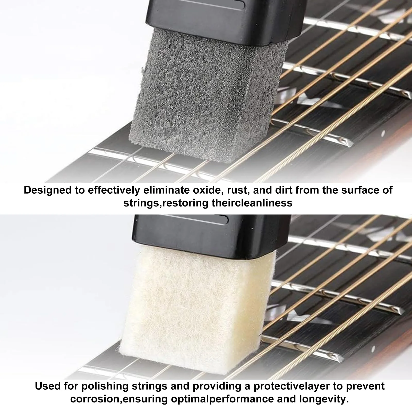 MAXCHEER 2pcs Guitar Cleaner Kit Dual Head Guitar Strings Cleaner Eraser - Rust Remover with Lubricant in Brush String and Clean Fretboard Cloth Tool Scrubber for Violin/Bass/Ukulele/Electric Guitars String Cleaner+Oil - Image 3