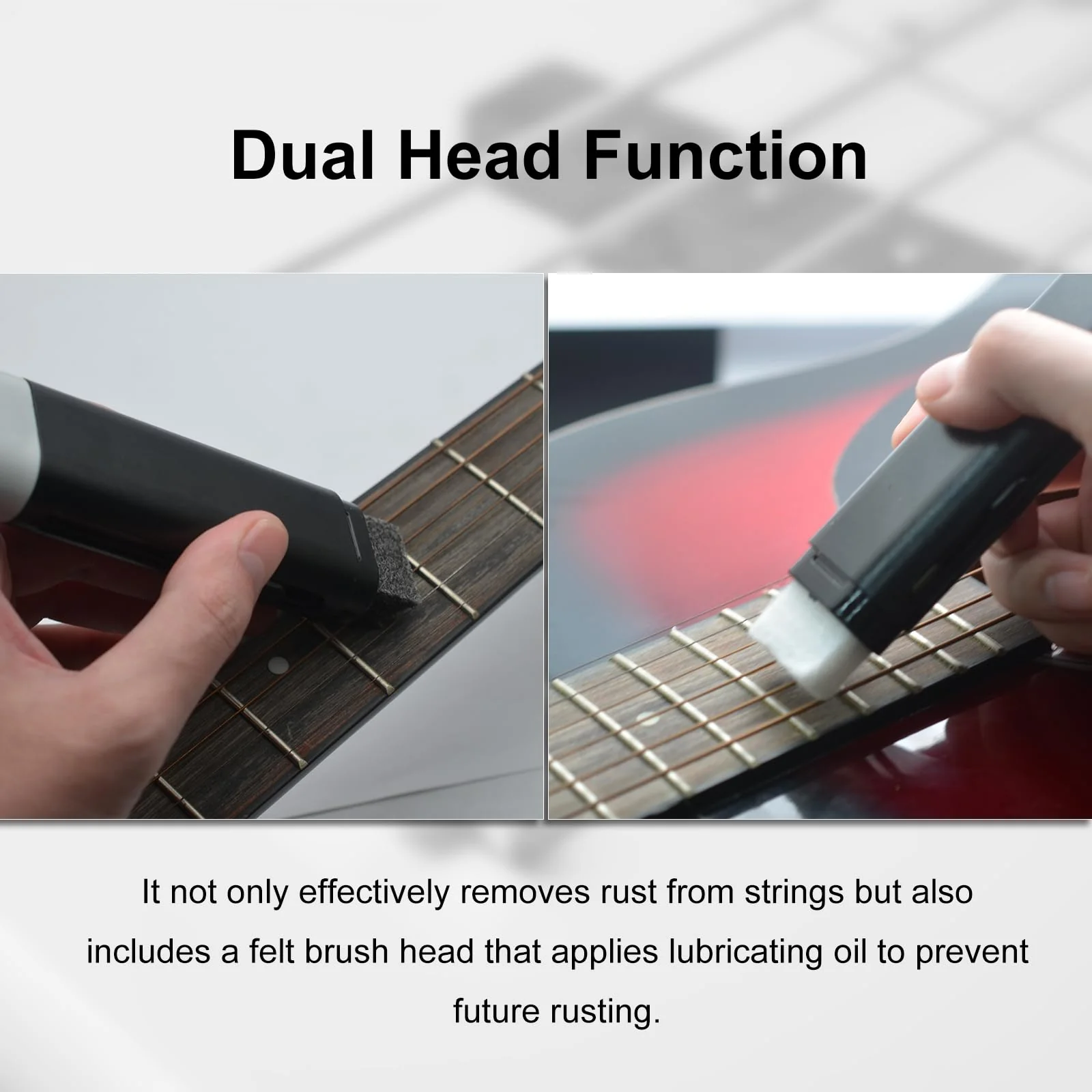 MAXCHEER 2pcs Guitar Cleaner Kit Dual Head Guitar Strings Cleaner Eraser - Rust Remover with Lubricant in Brush String and Clean Fretboard Cloth Tool Scrubber for Violin/Bass/Ukulele/Electric Guitars String Cleaner+Oil - Image 4