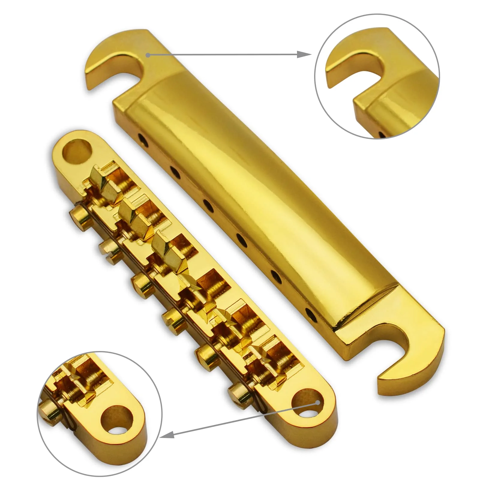 MAXCHEER A Set of String Saddle Tune-O-Matic Bridge & Tailpiece For GB LP Style Electric Guitar (Gold) Gold - Image 2