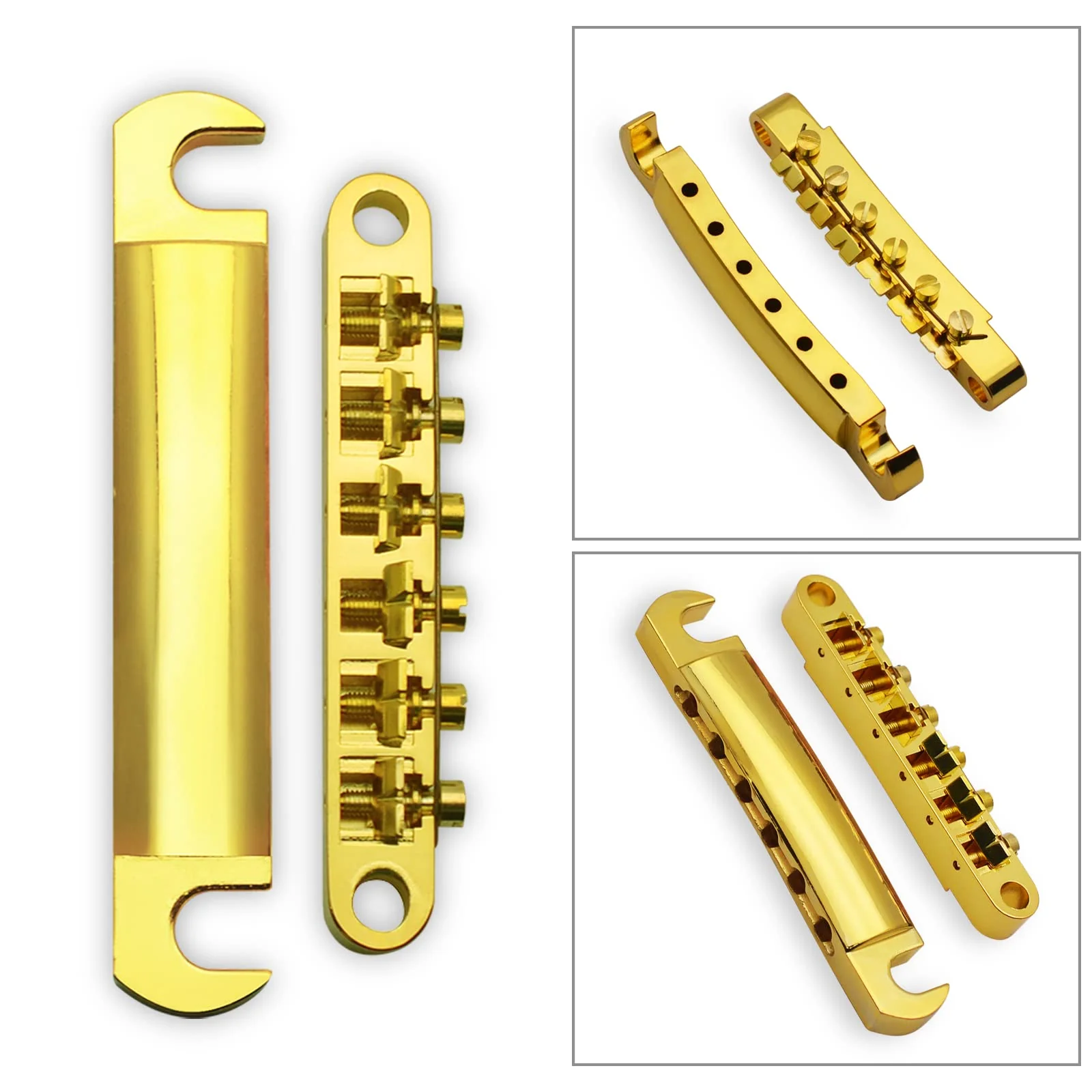 MAXCHEER A Set of String Saddle Tune-O-Matic Bridge & Tailpiece For GB LP Style Electric Guitar (Gold) Gold - Image 3
