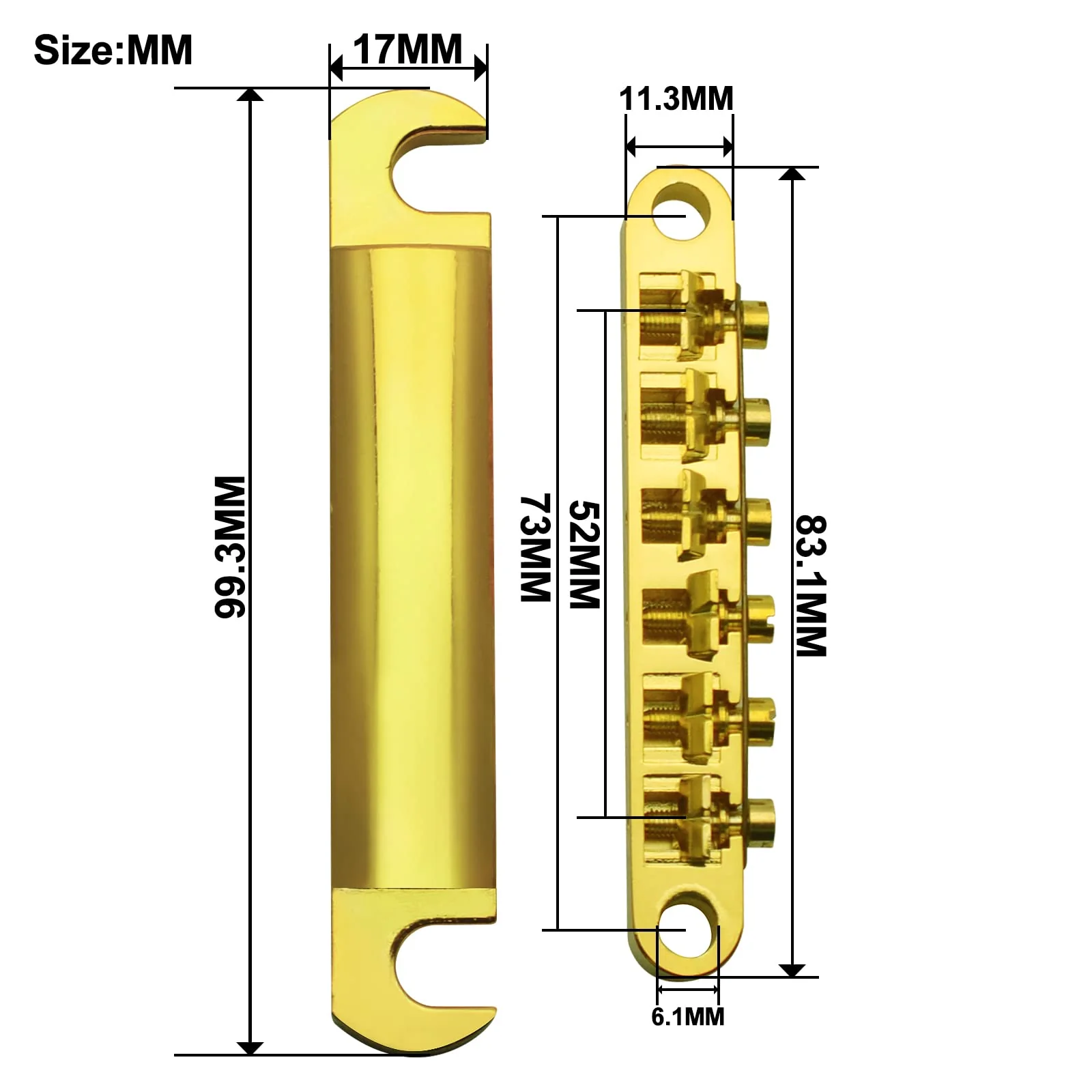 MAXCHEER A Set of String Saddle Tune-O-Matic Bridge & Tailpiece For GB LP Style Electric Guitar (Gold) Gold - Image 4
